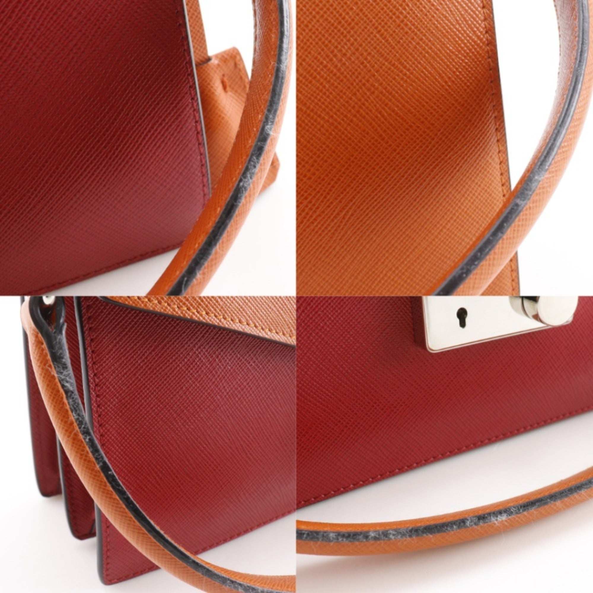 Prada Saffiano Orange Red Color Saffiano Clutch Bag Shoulder Bag (Pre-Owned)