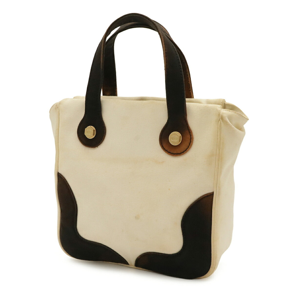 Chanel Black Ivory White Yellow Canvas Handbag Tote Bag (Pre-Owned)