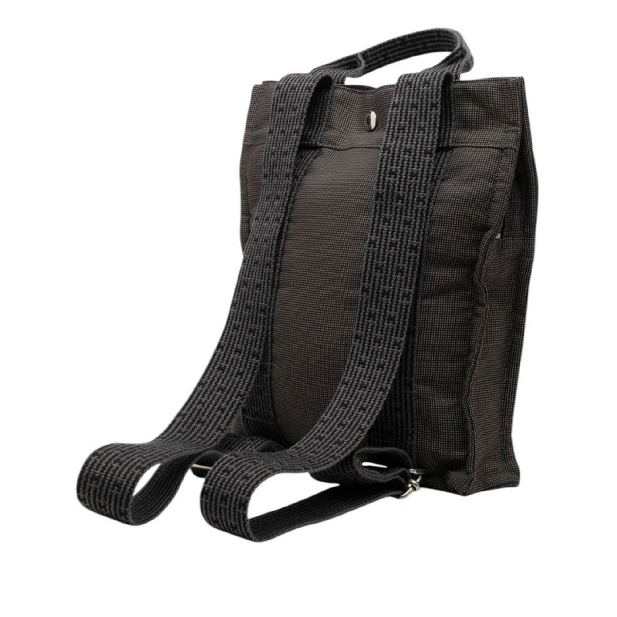 Hermes Her Line Black Gray Canvas Backpack (Pre-Owned)