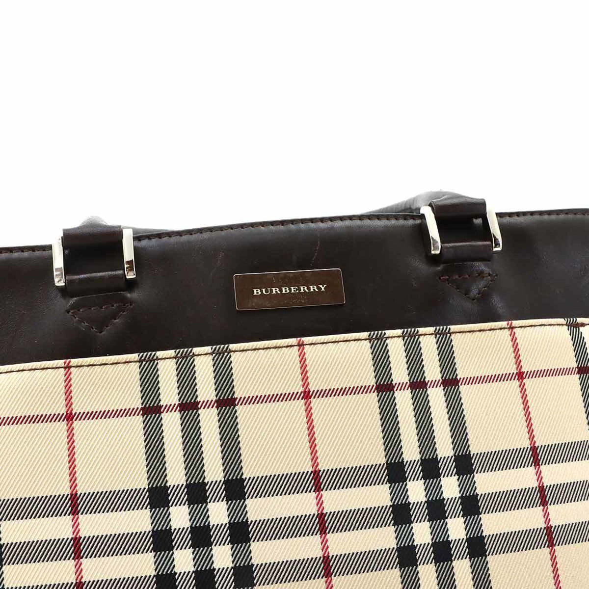 Burberry Beige Dark Brown Canvas Leather Handbag (Pre-Owned)