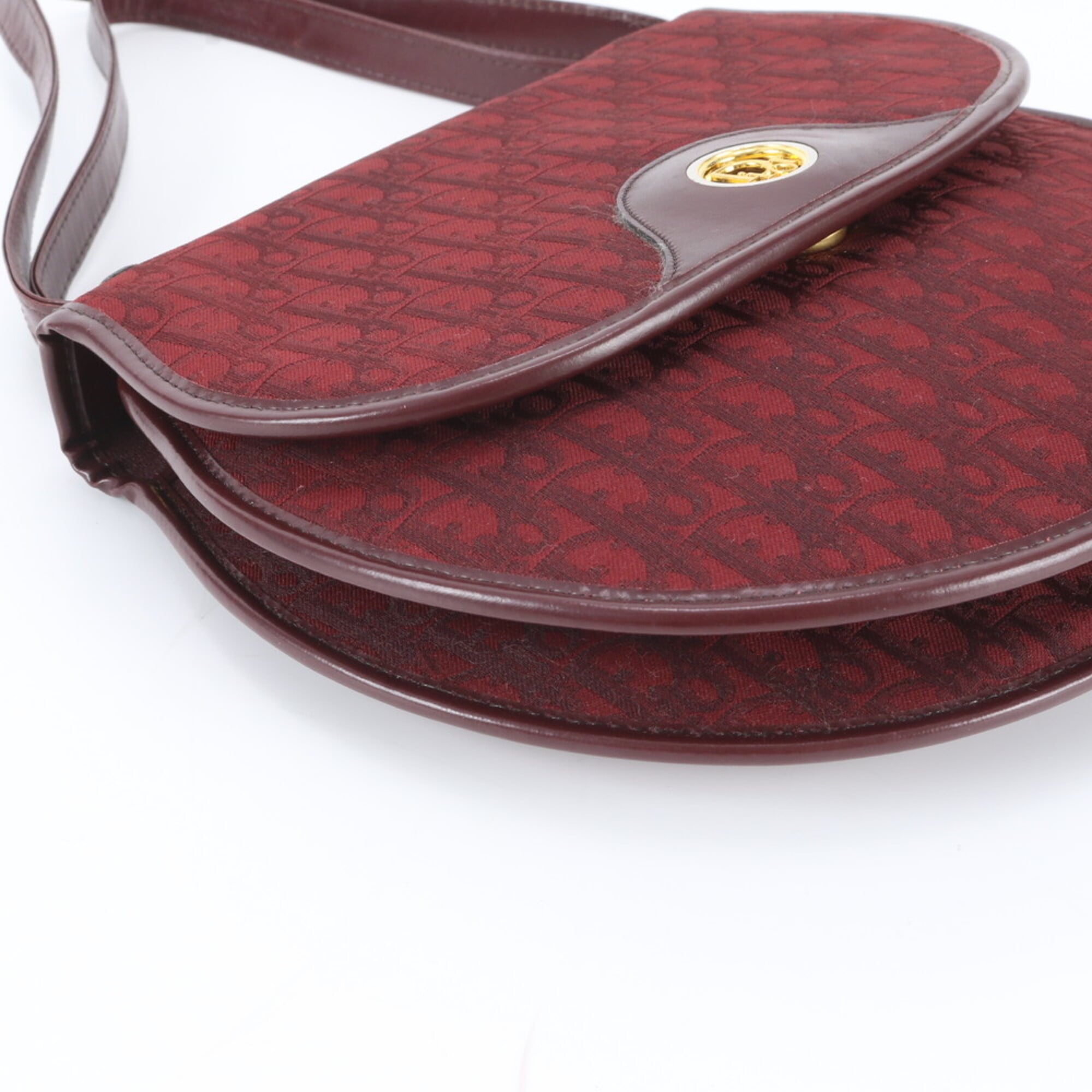 Christian Dior Red Color Wine Leather Canvas Shoulder Bag (Pre-Owned)