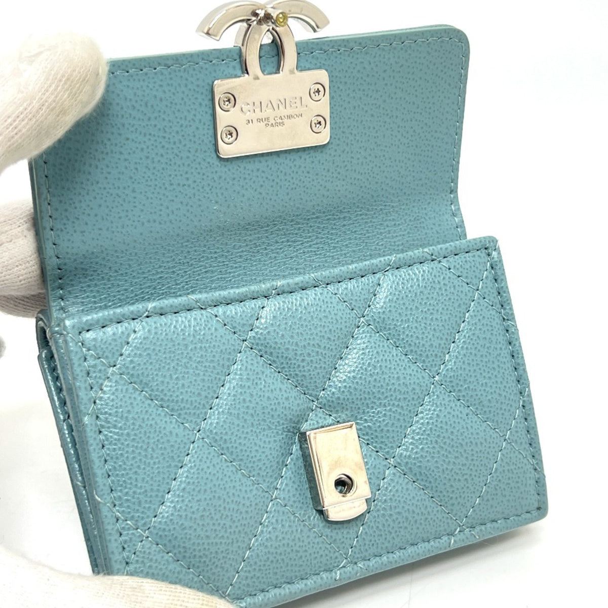 Chanel Light Blue Leather Wallet (Tri-Fold) (Pre-Owned)