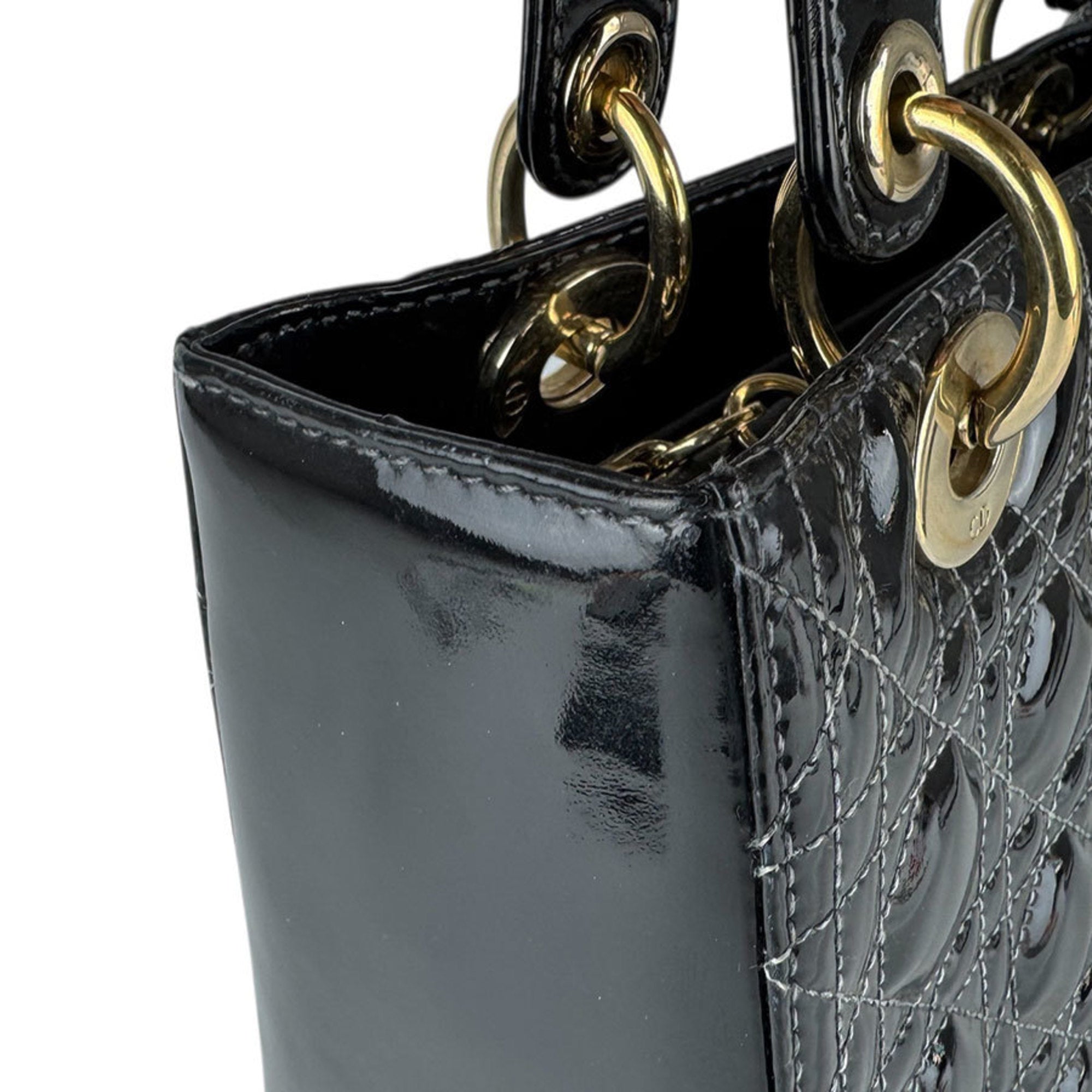 Christian Dior Black Patent Leather Handbag Shoulder Bag (Pre-Owned)