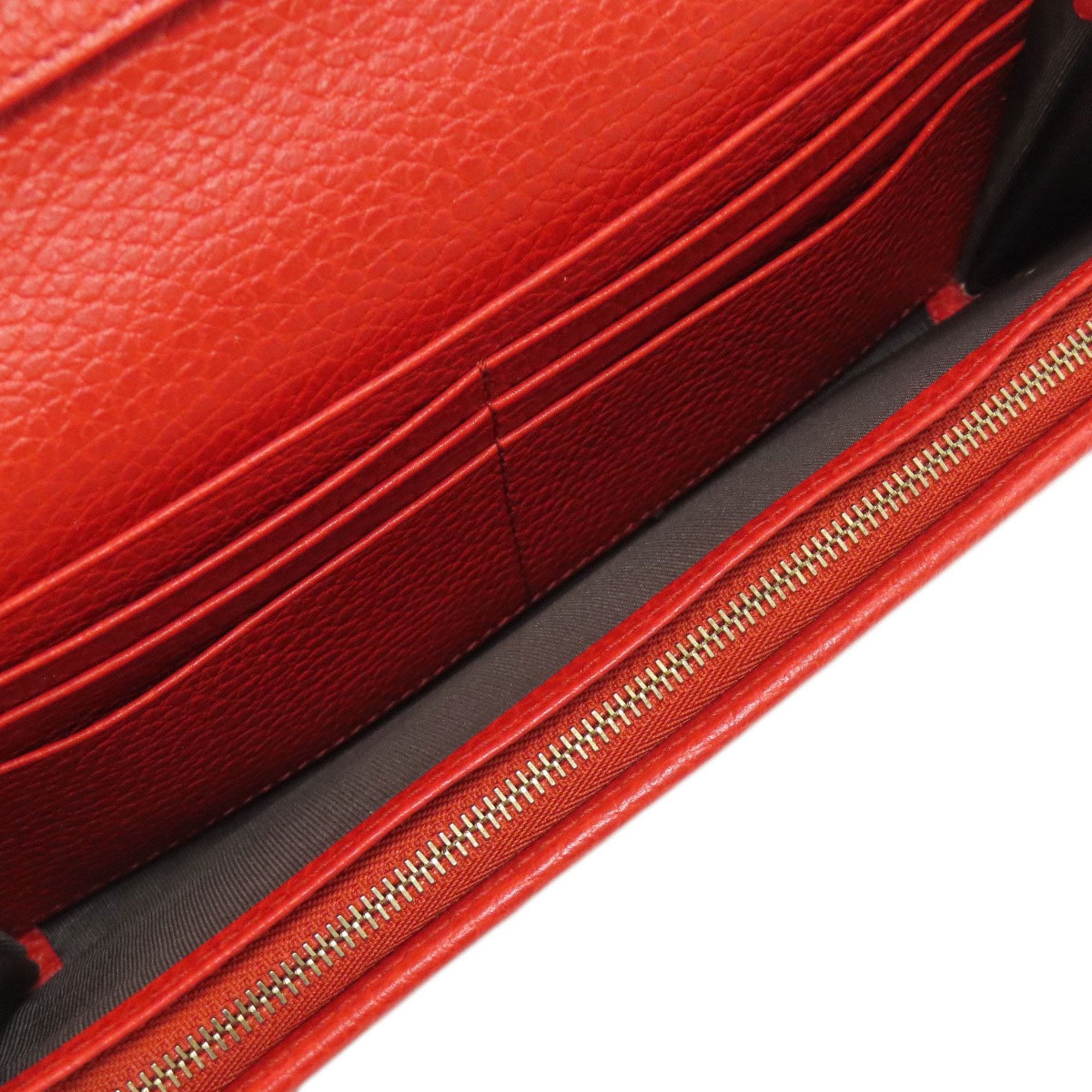 Gucci Red Color Leather Long Wallet (Bi-Fold) (Pre-Owned)