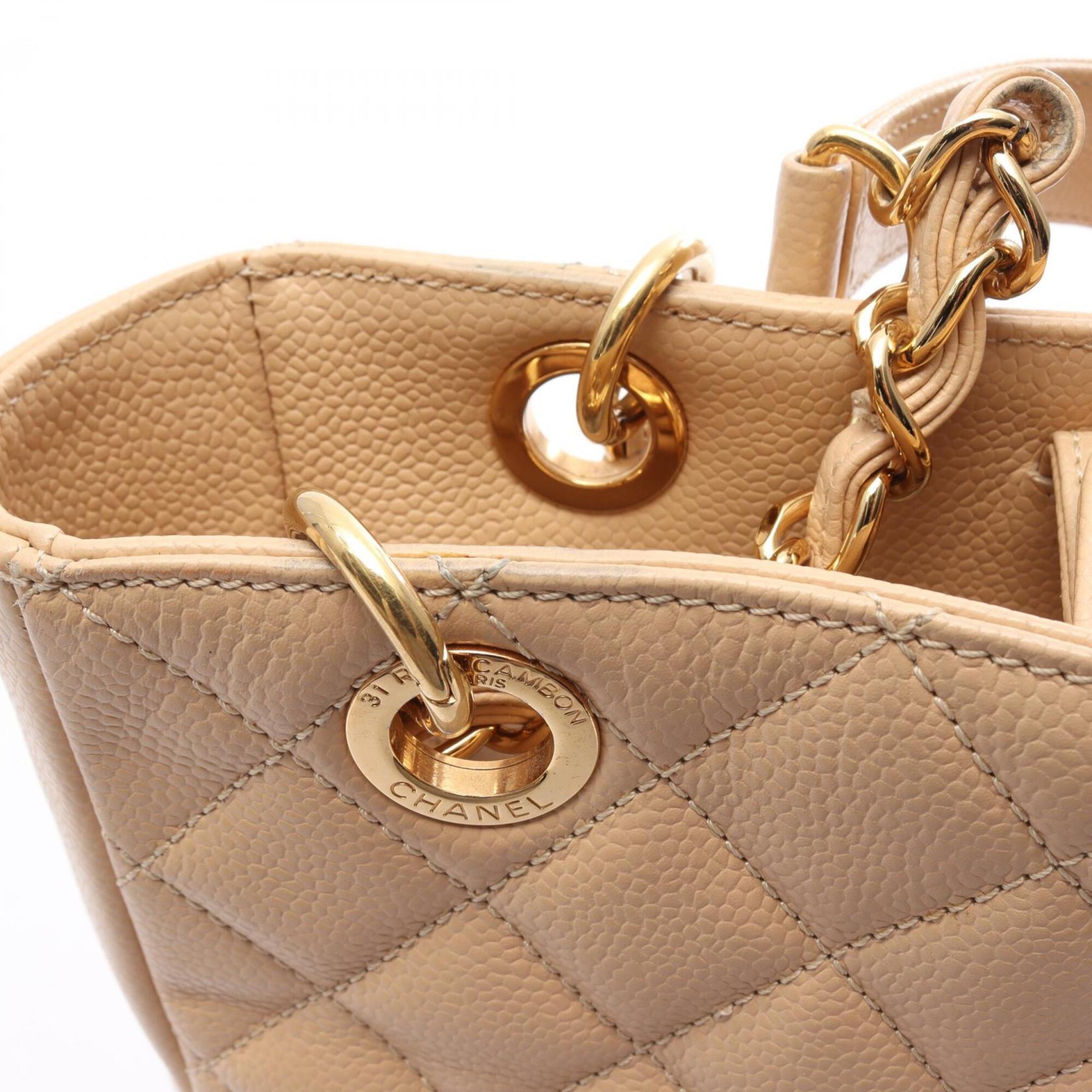 Chanel Beige Grained Calfskin Handbag Tote Bag (Pre-Owned)