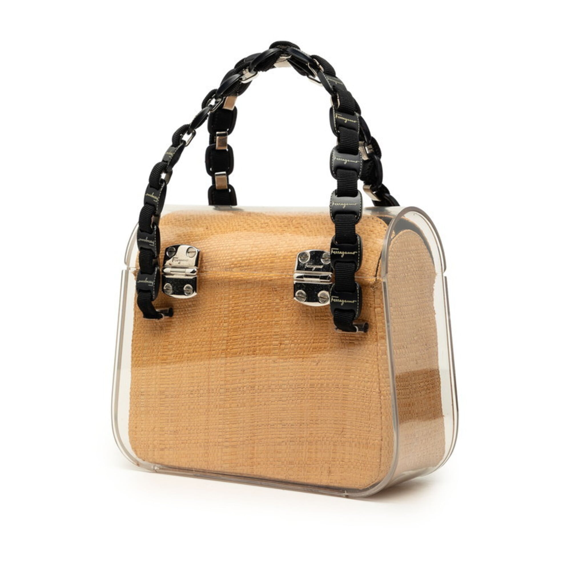 Salvatore Ferragamo Vara Clear Beige Plastic Raffia Handbag (Pre-Owned)