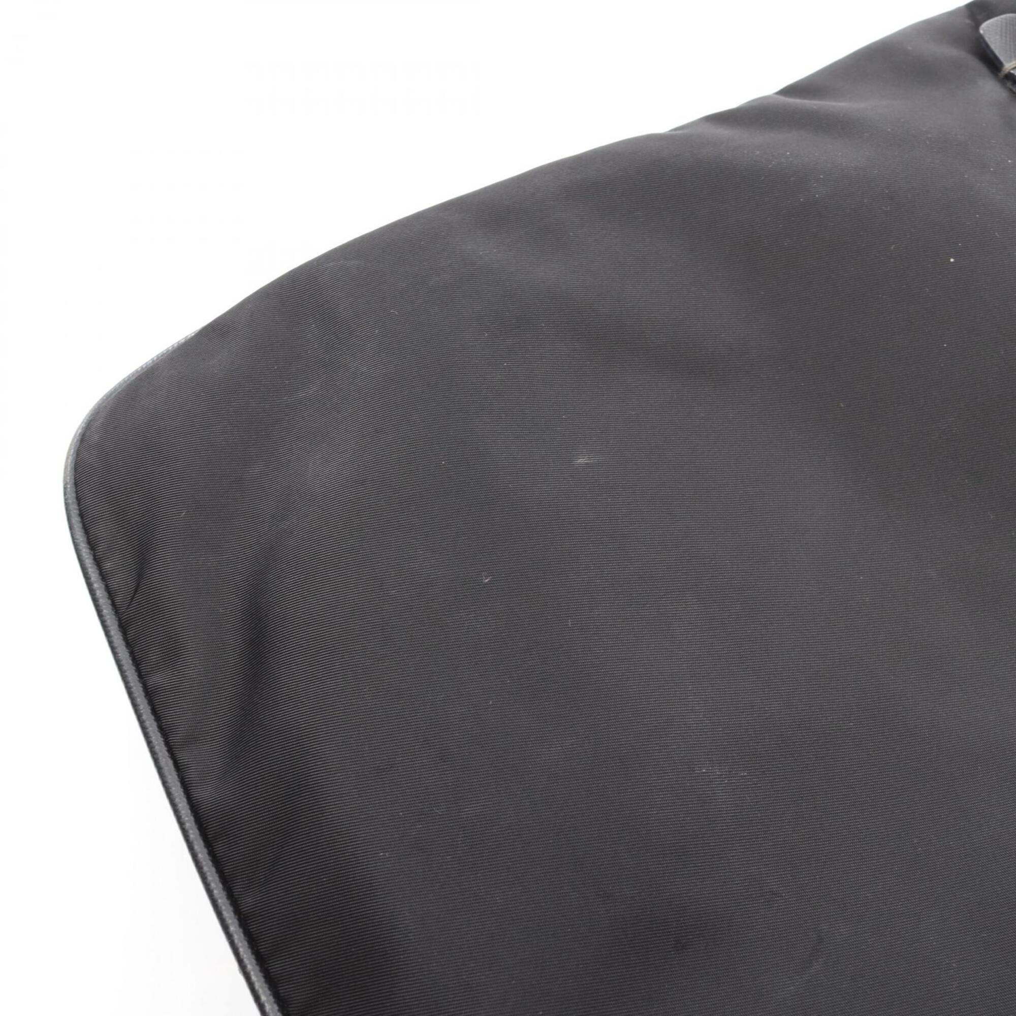 Prada Black Nylon Leather Handbag Shoulder Bag (Pre-Owned)