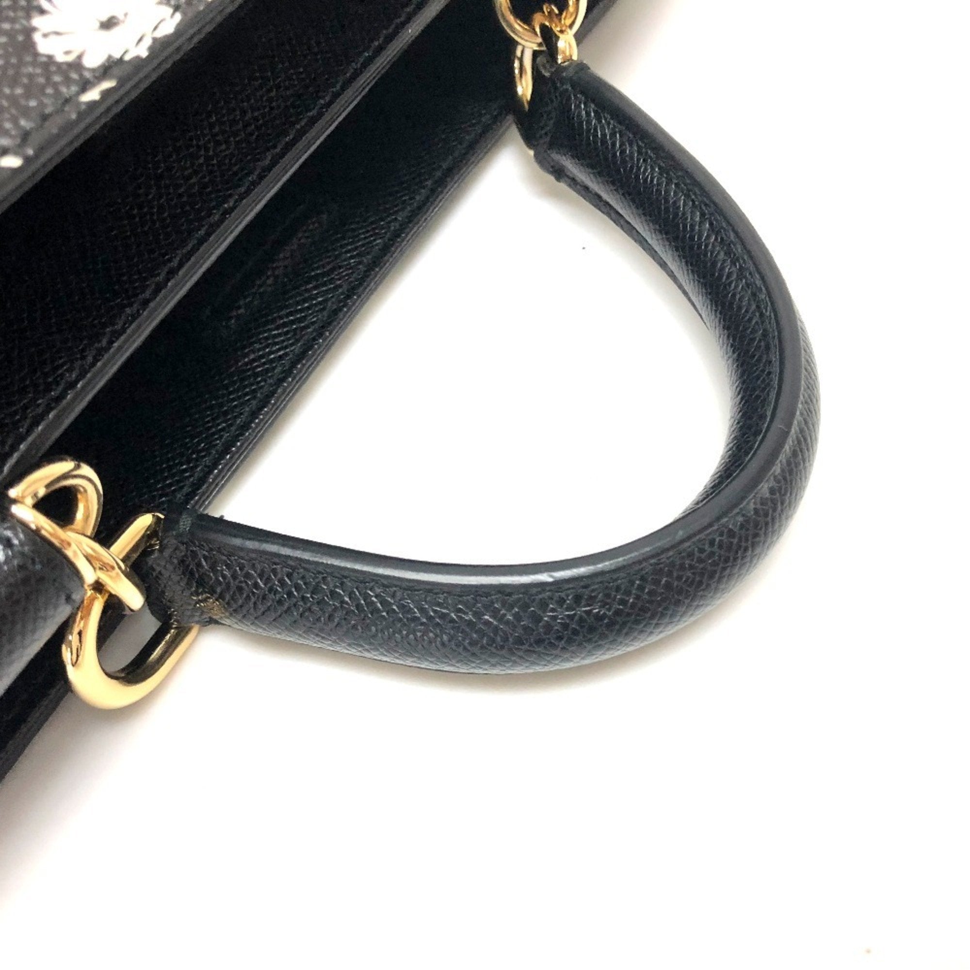 Dolce & Gabbana Black White Leather Handbag Shoulder Bag Tote Bag (Pre-Owned)