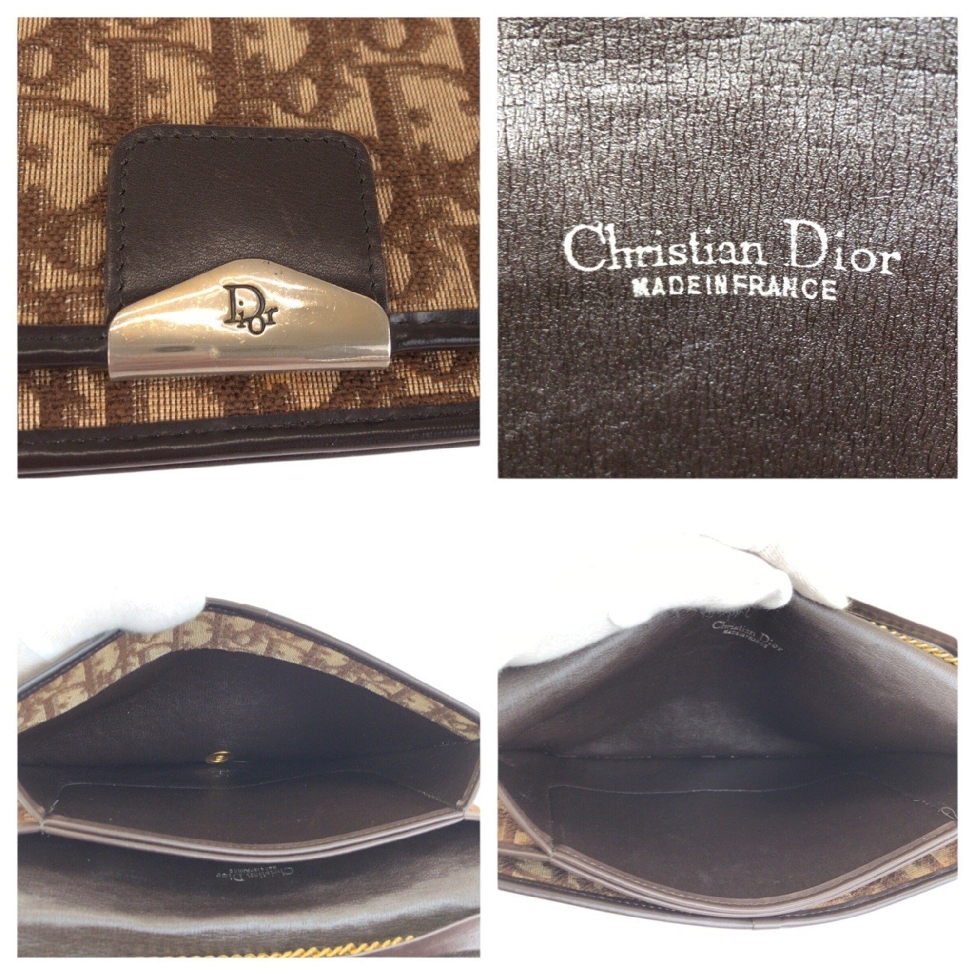 Christian Dior Beige Brown Leather Jacquard Handbag Shoulder Bag (Pre-Owned)