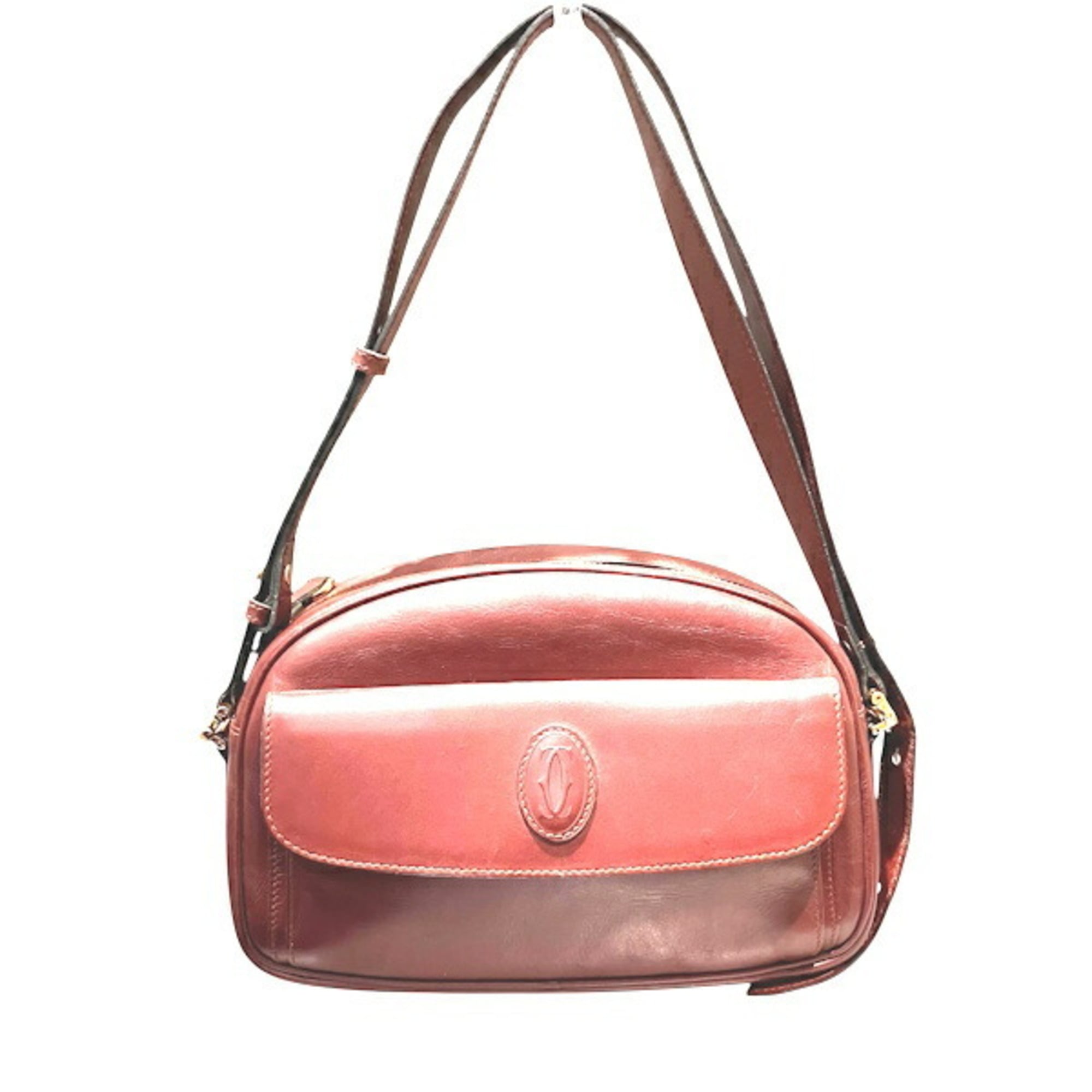 Cartier Must Bordeaux Leather Handbag Shoulder Bag (Pre-Owned)