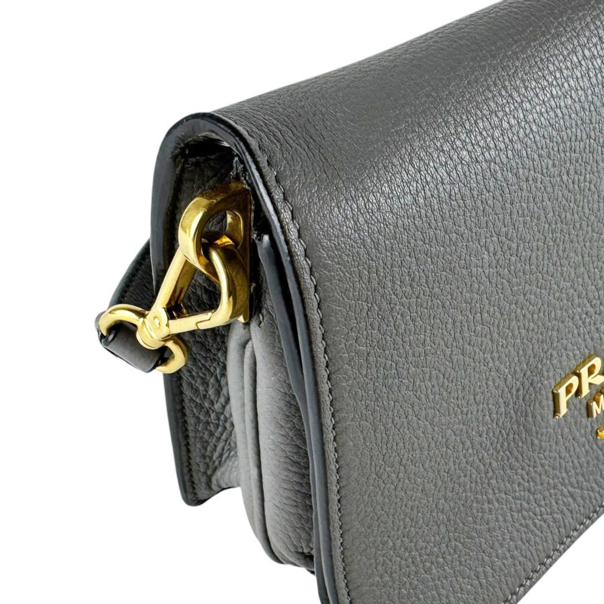 Prada Gray Leather Shoulder Bag (Pre-Owned)