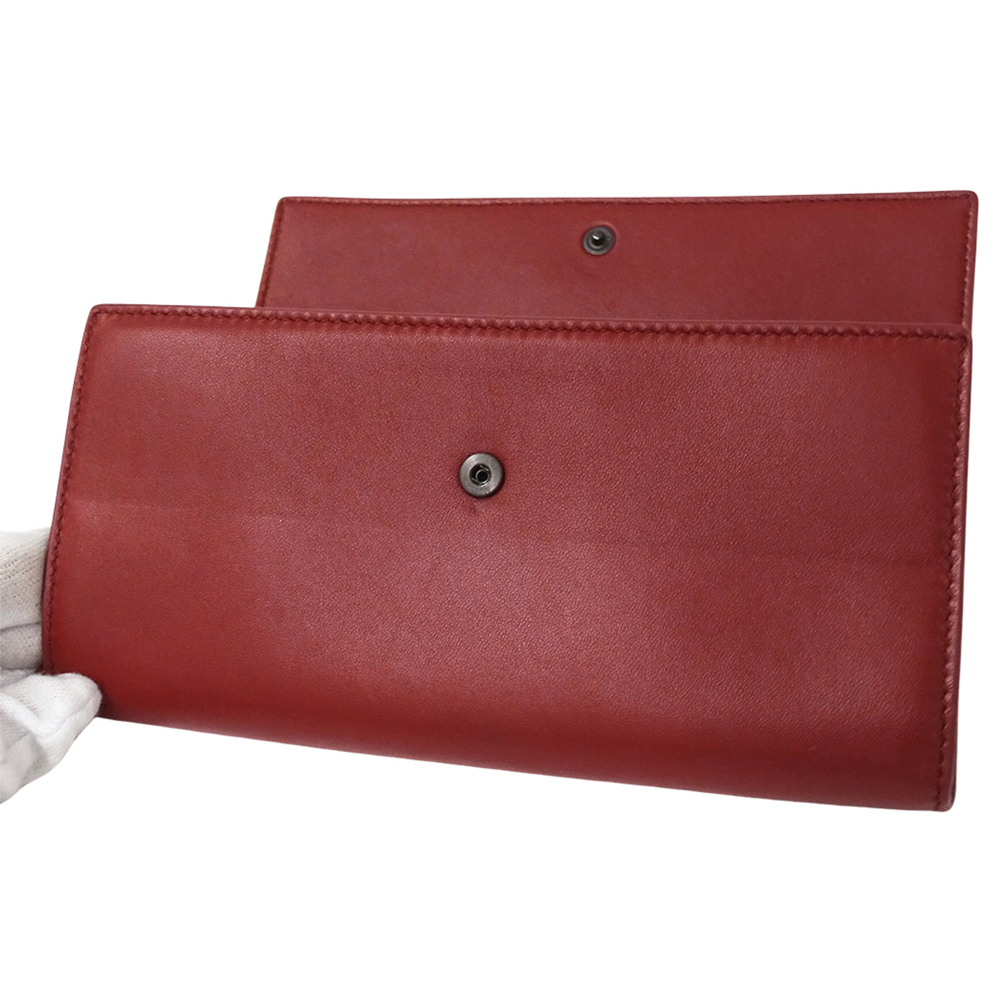 Bottega Veneta Pink Red Color Leather Long Wallet (Bi-Fold) (Pre-Owned)