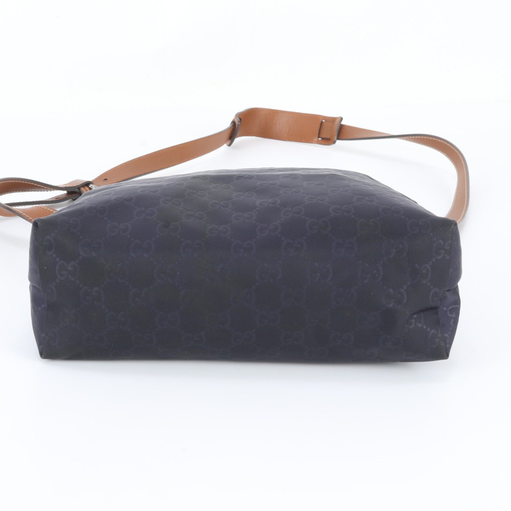 Gucci Brown Navy Leather Nylon Messenger Bag Shoulder Bag (Pre-Owned)