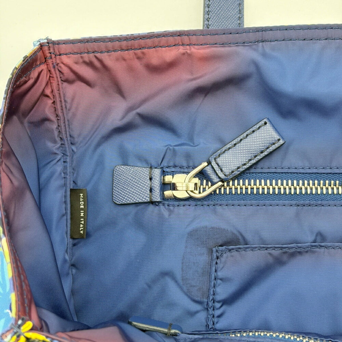 Prada Blue Multi-Color Nylon Leather Tote Bag (Pre-Owned)