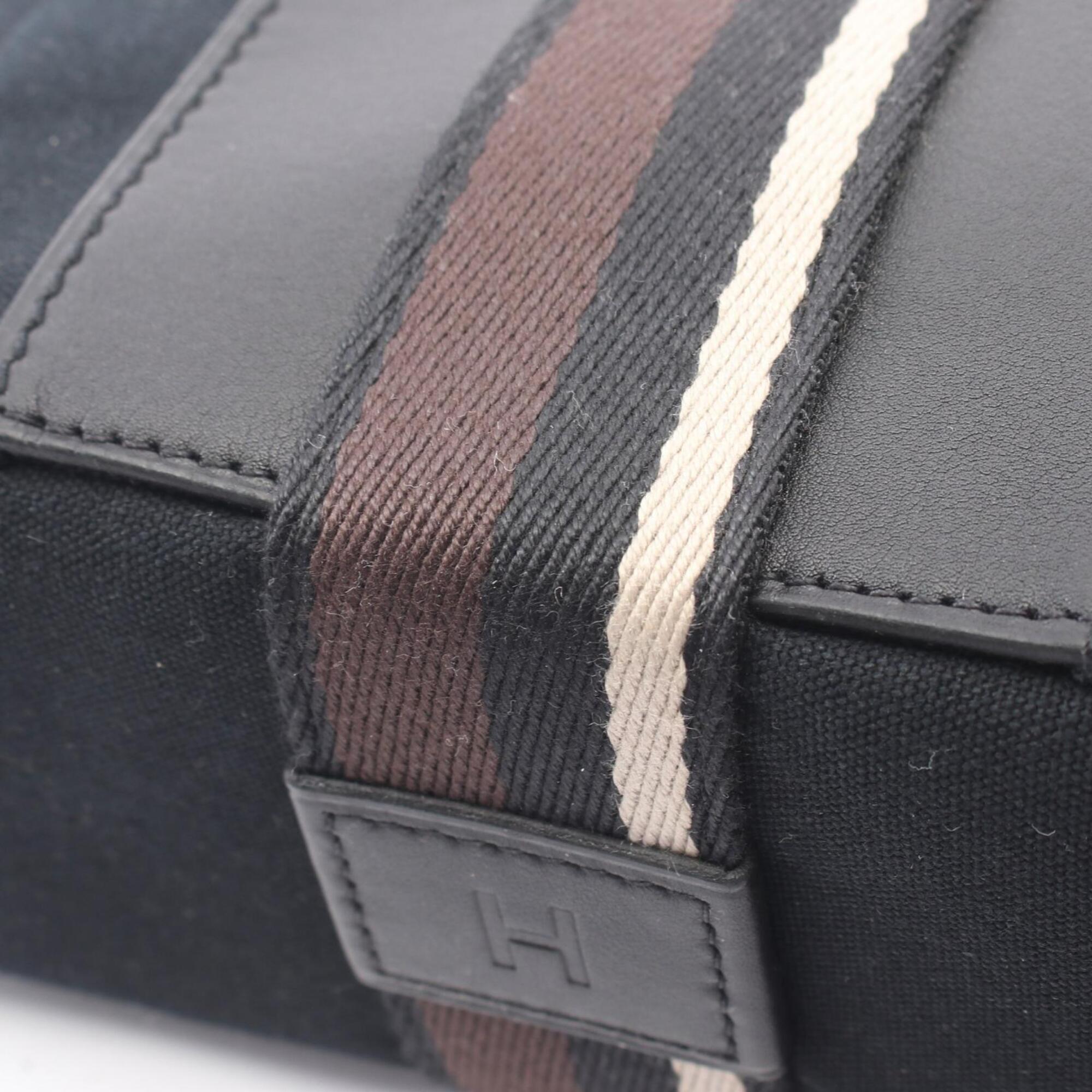 Hermes Black Brown Canvas Leather Handbag Tote Bag (Pre-Owned)