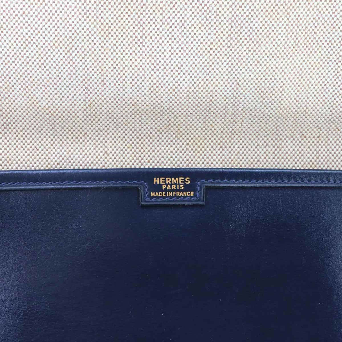 Hermes Navy Box Calf Leather Clutch Bag (Pre-Owned)