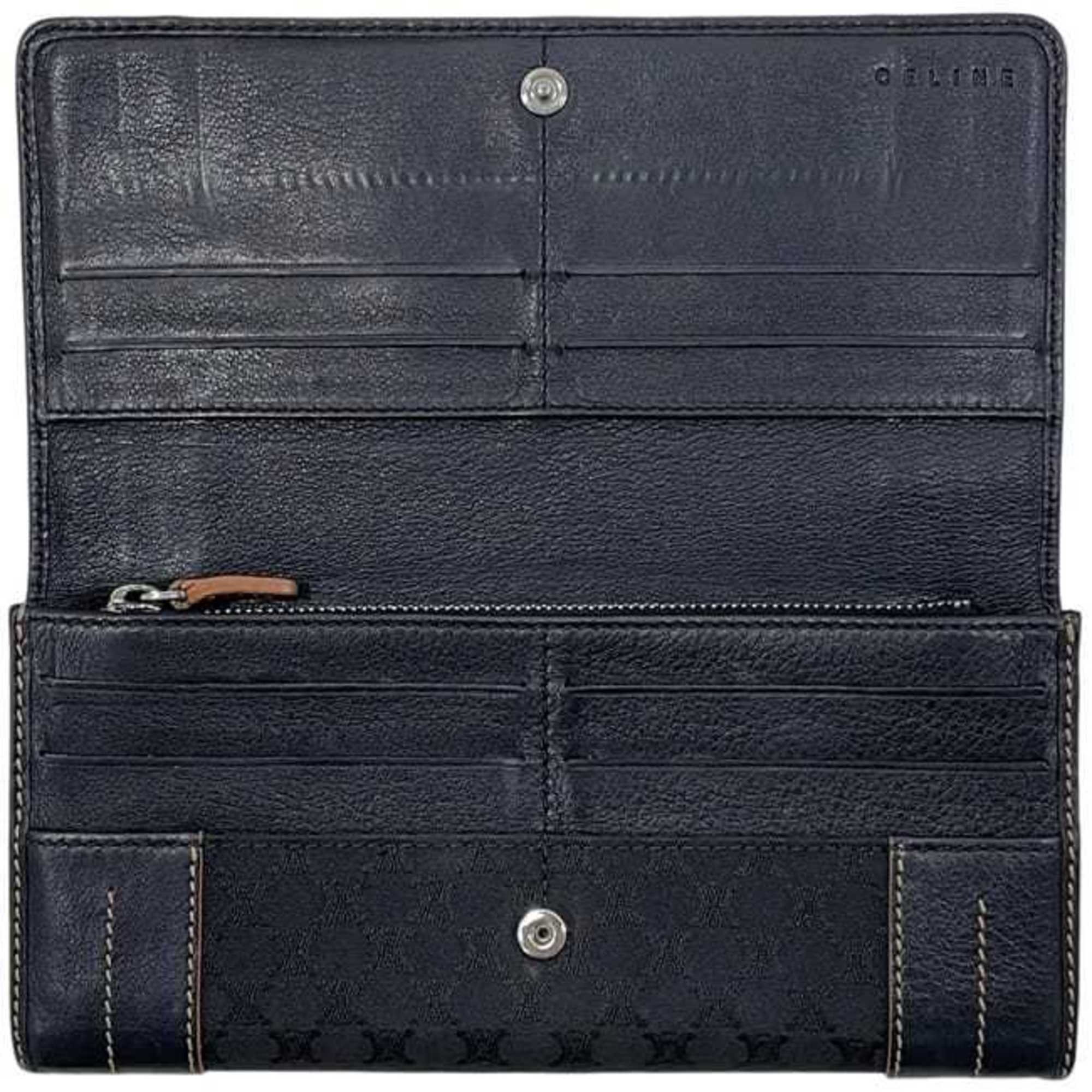 Celine Black Canvas Leather Long Wallet (Bi-Fold) (Pre-Owned)