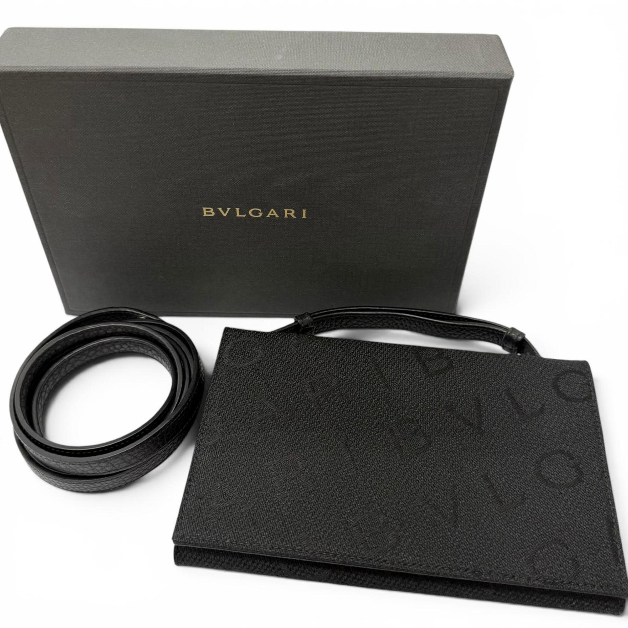 Bvlgari Black Canvas Leather Chain/Shoulder Wallet (Pre-Owned)