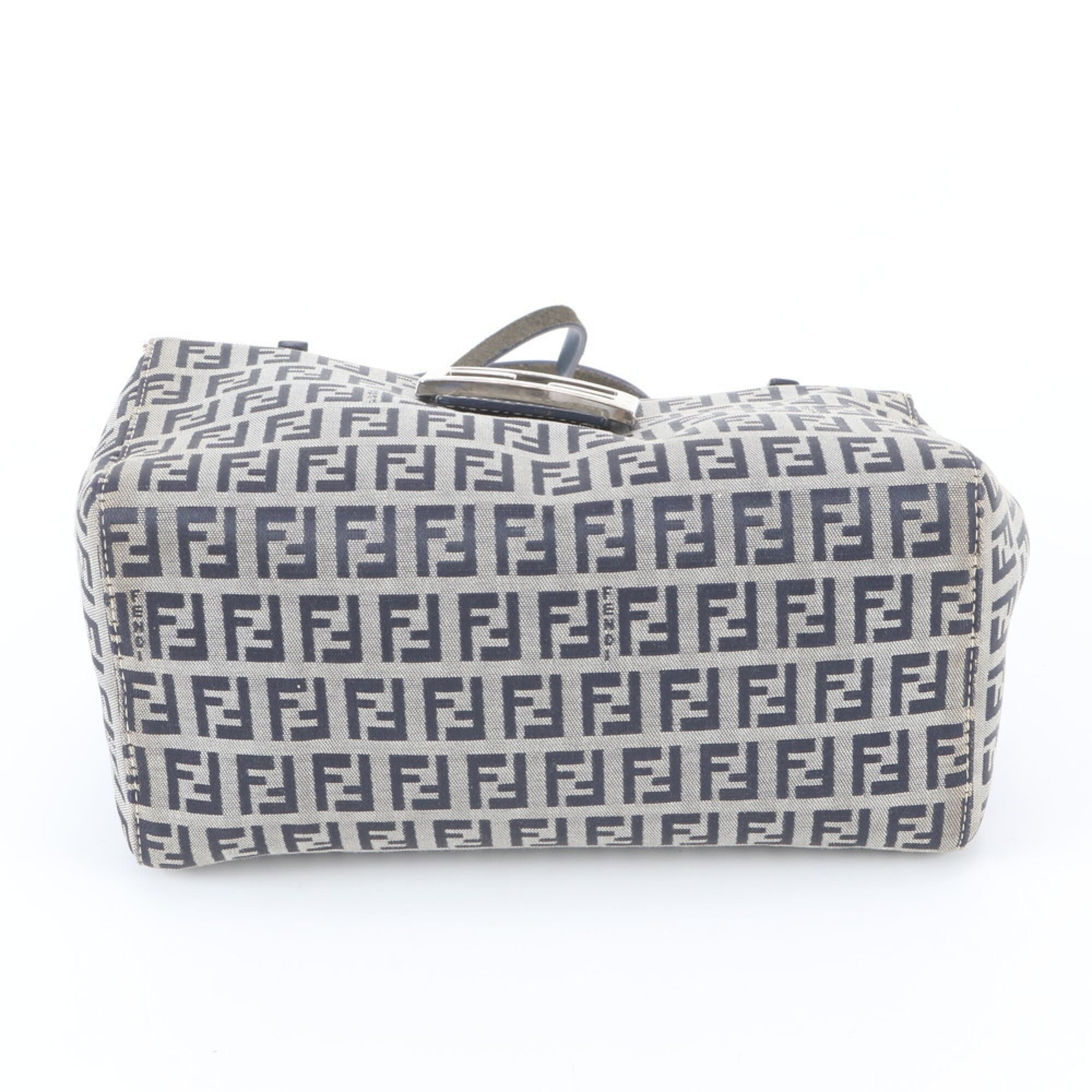 Fendi Gray Navy Leather Canvas Shoulder Bag Tote Bag (Pre-Owned)