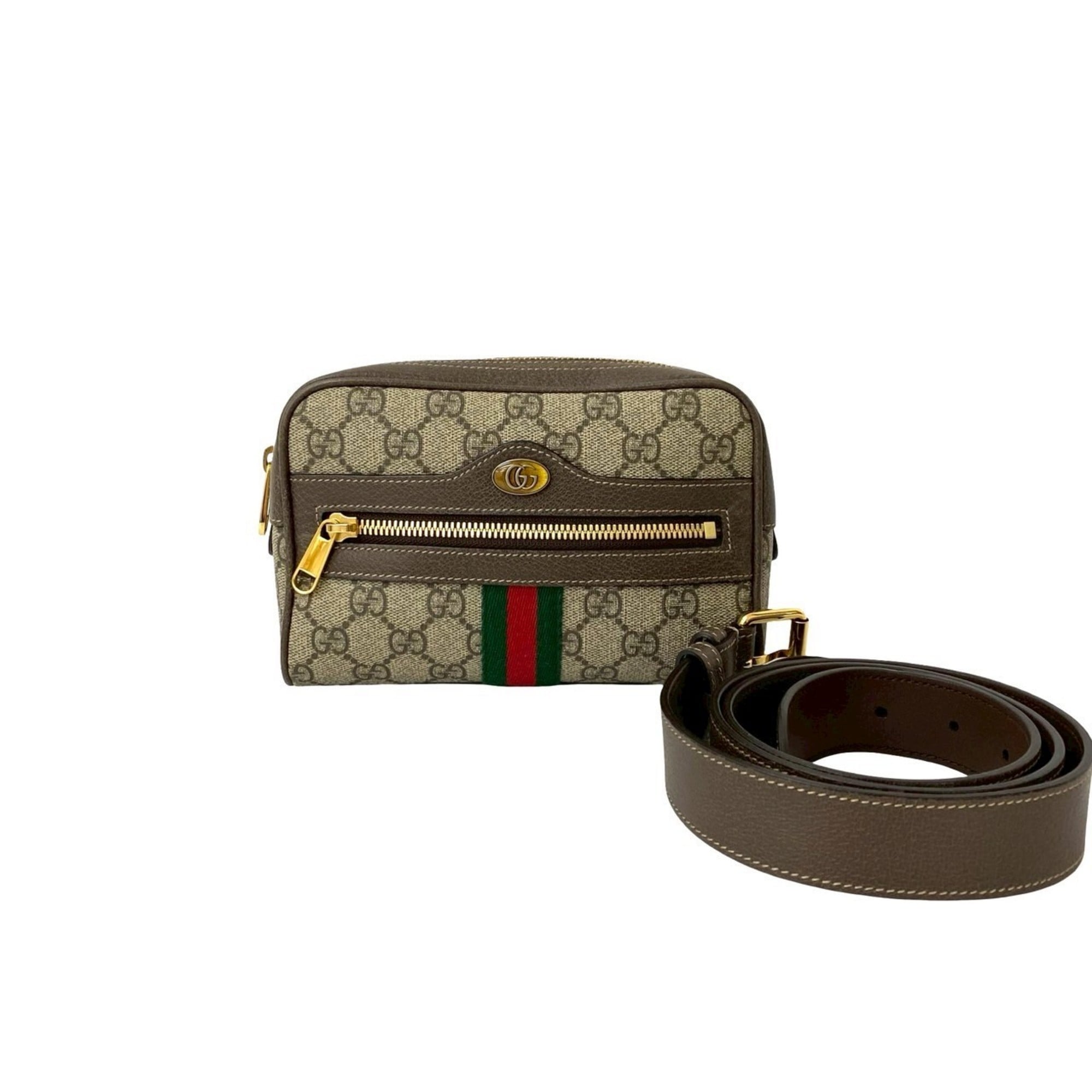 Gucci Brown Green Red Color Leather Pvc Shoulder Bag Sling Bag (Pre-Owned)