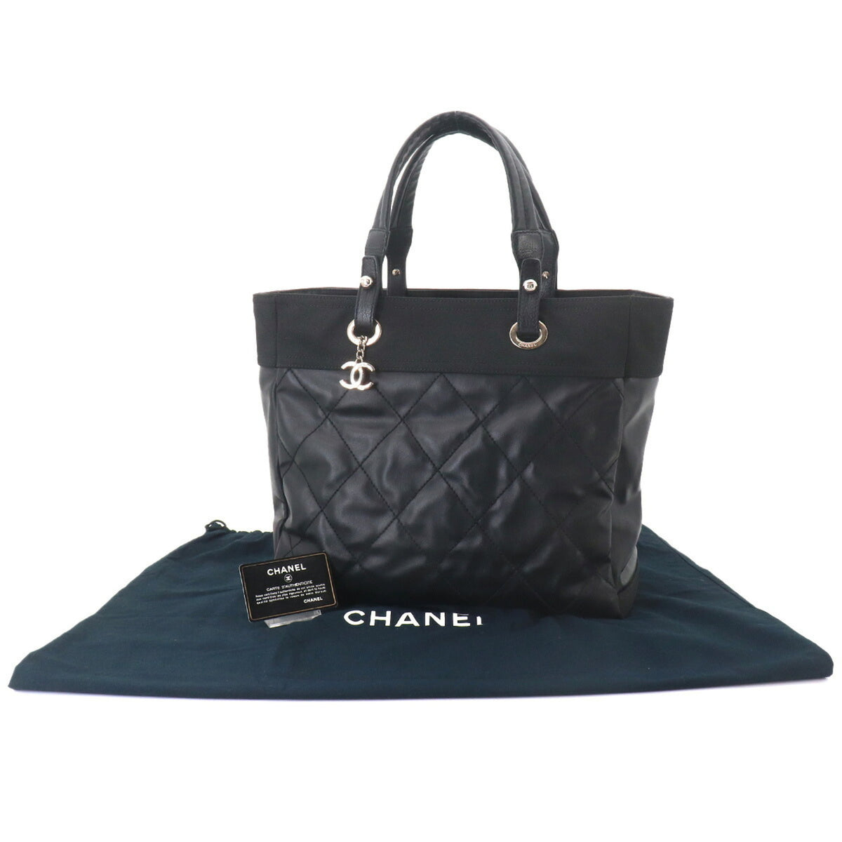 Chanel Black Nylon Handbag Tote Bag (Pre-Owned)
