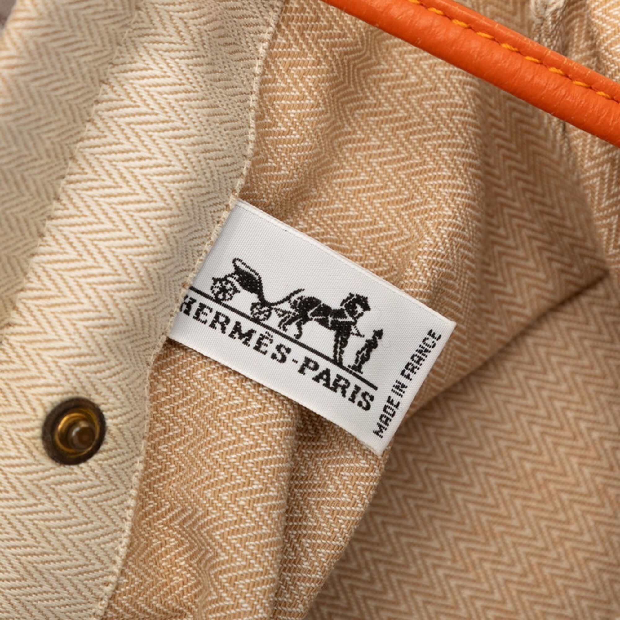 Hermes Beige Orange Toile Chevron Leather Shoulder Bag (Pre-Owned)
