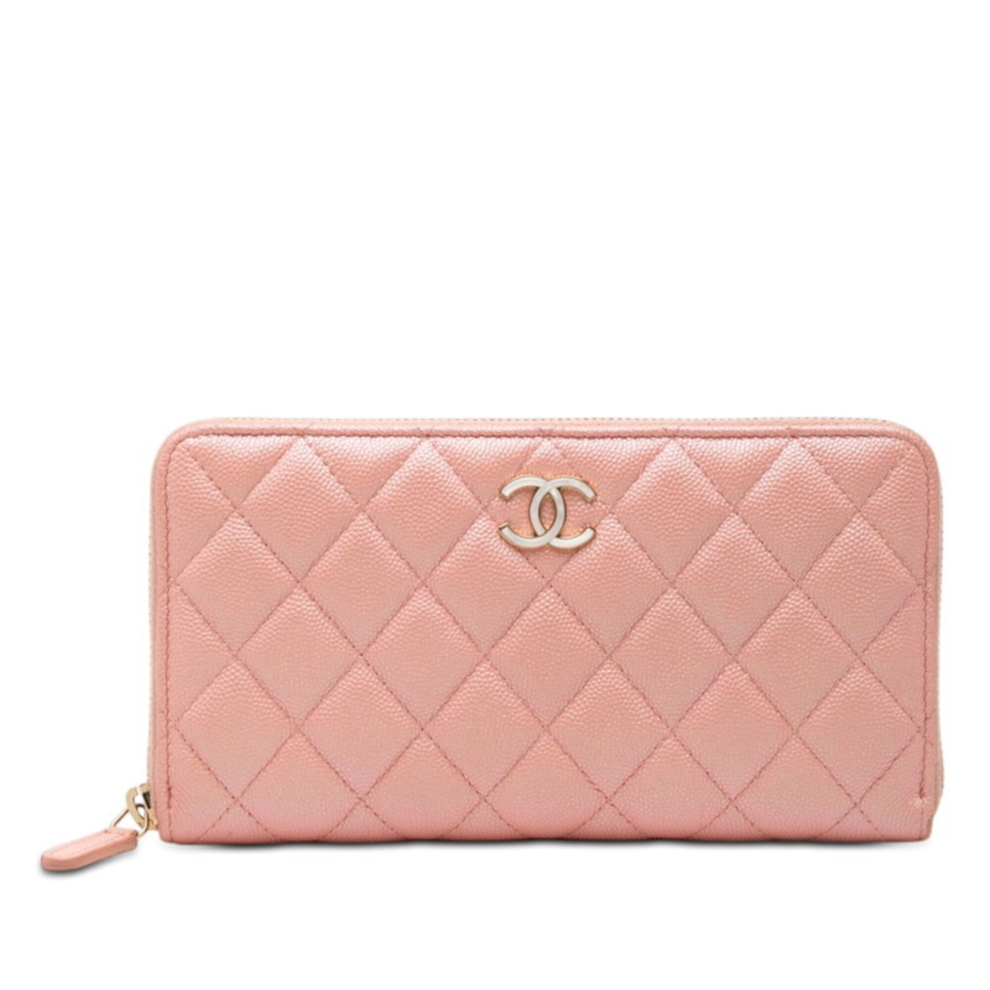 Chanel Pink Grained Calfskin Long Wallet (Bi-Fold) (Pre-Owned)