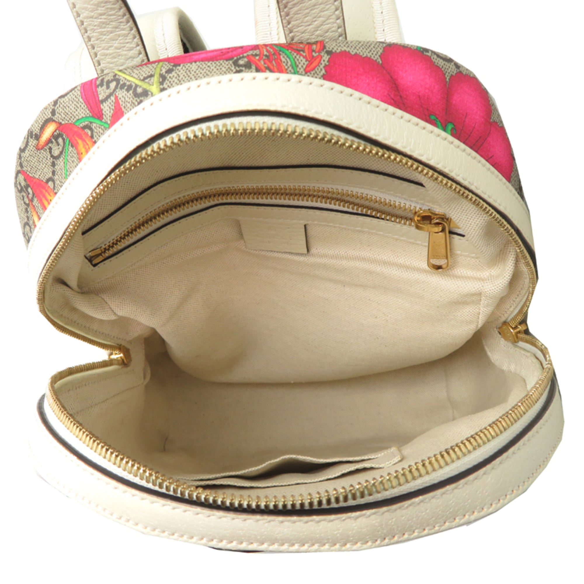 Gucci Beige White Gg Supreme Leather Backpack (Pre-Owned)