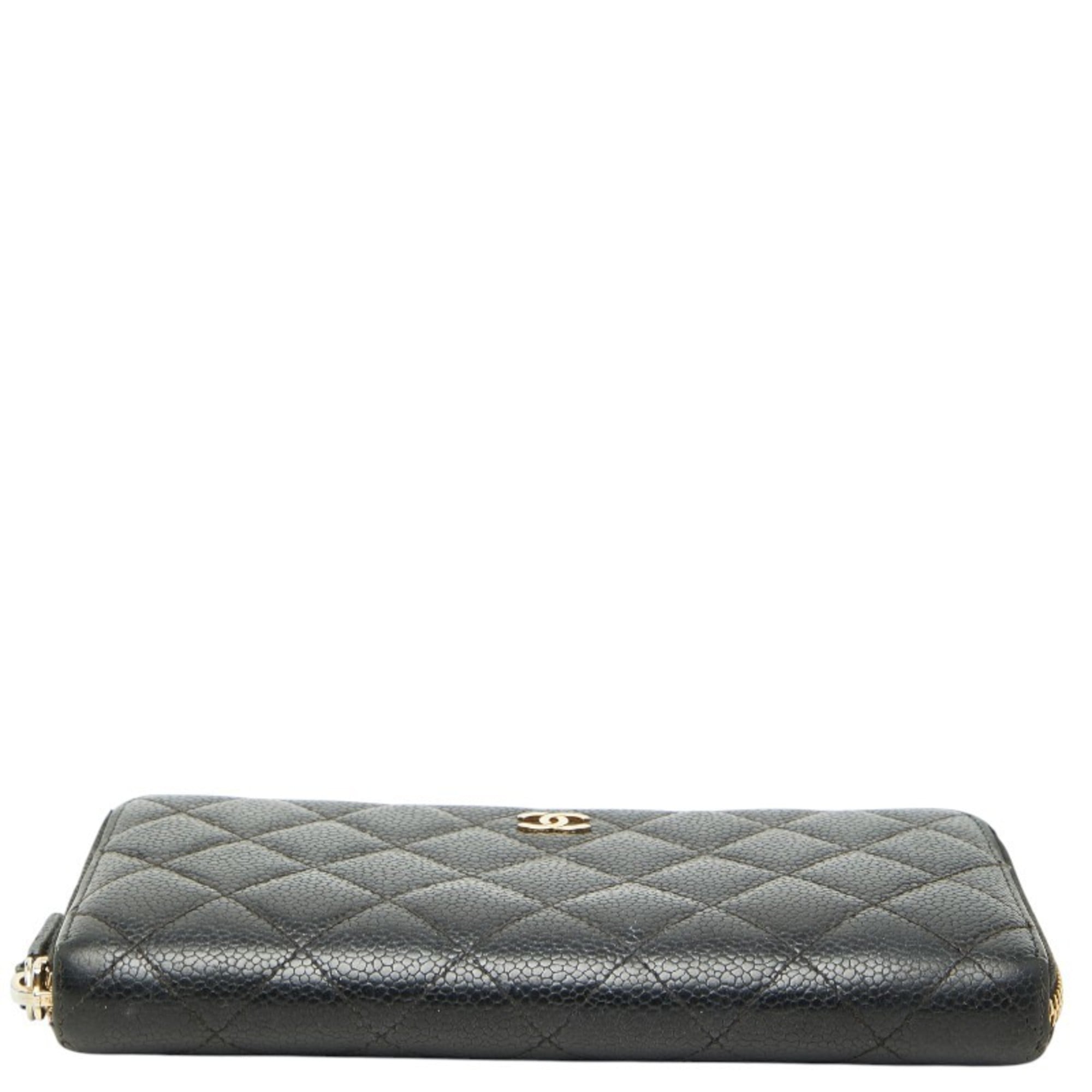 Chanel Matelasse Black Grained Calfskin Long Wallet (Bi-Fold) (Pre-Owned)