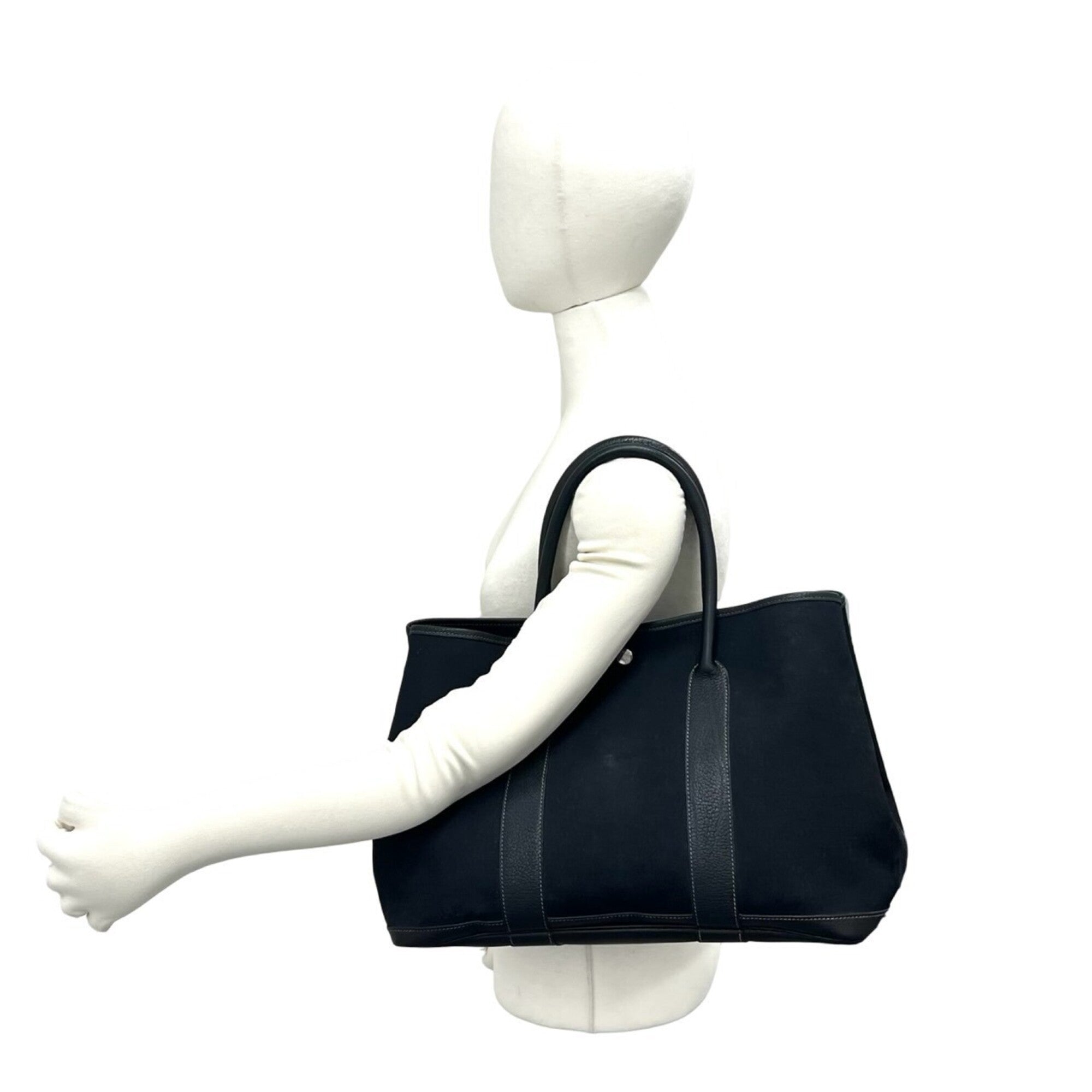 Hermes Black Toile Officier Negonda Leather Handbag Tote Bag (Pre-Owned)
