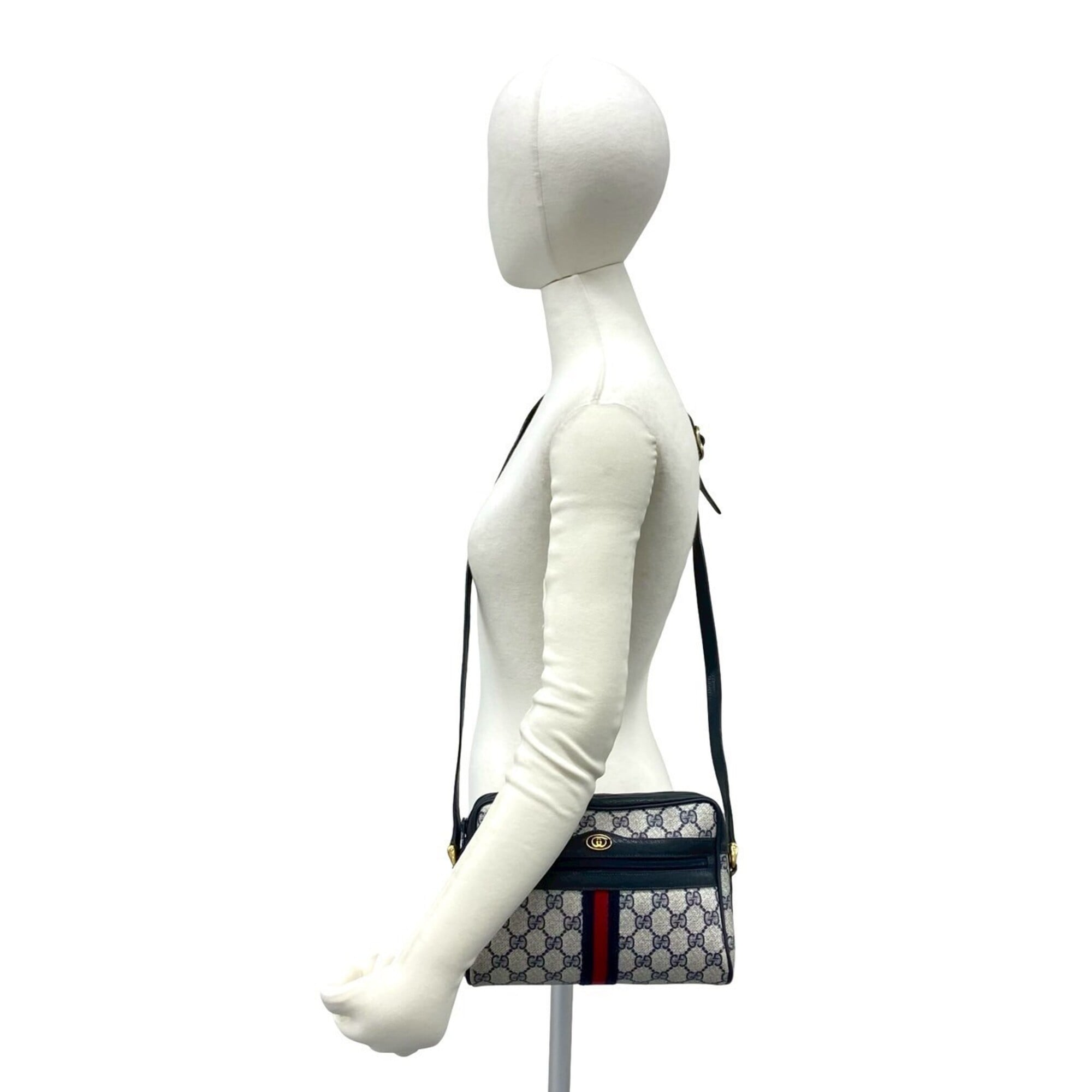 Gucci Navy Red Color Leather Pvc Shoulder Bag (Pre-Owned)