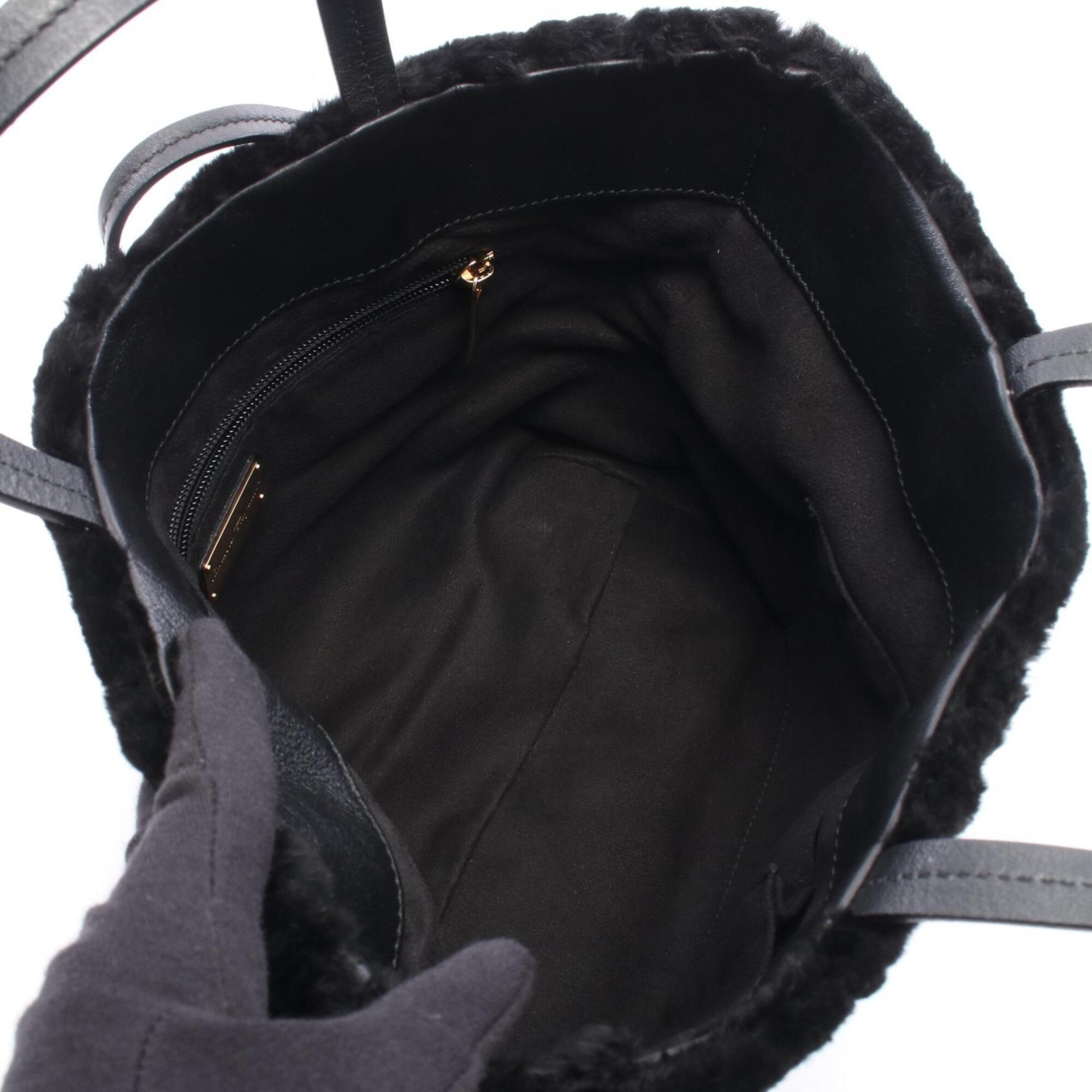 Salvatore Ferragamo Black Leather Fur Handbag Tote Bag (Pre-Owned)