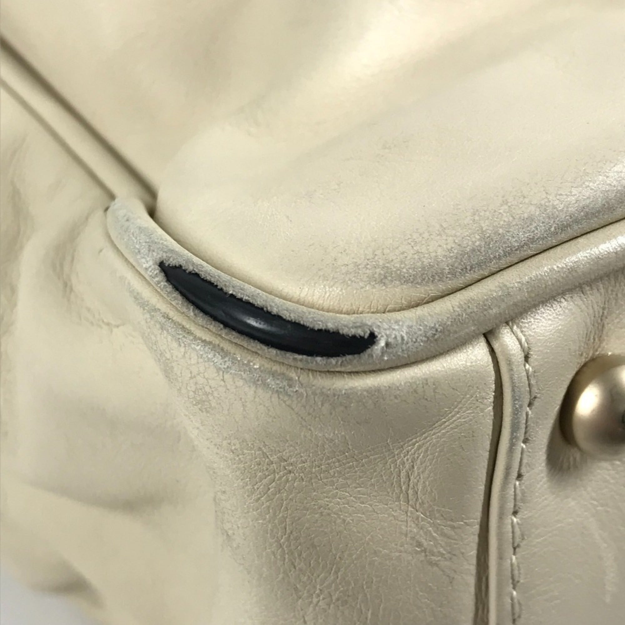 Chanel Beige White Leather Shoulder Bag Tote Bag (Pre-Owned)