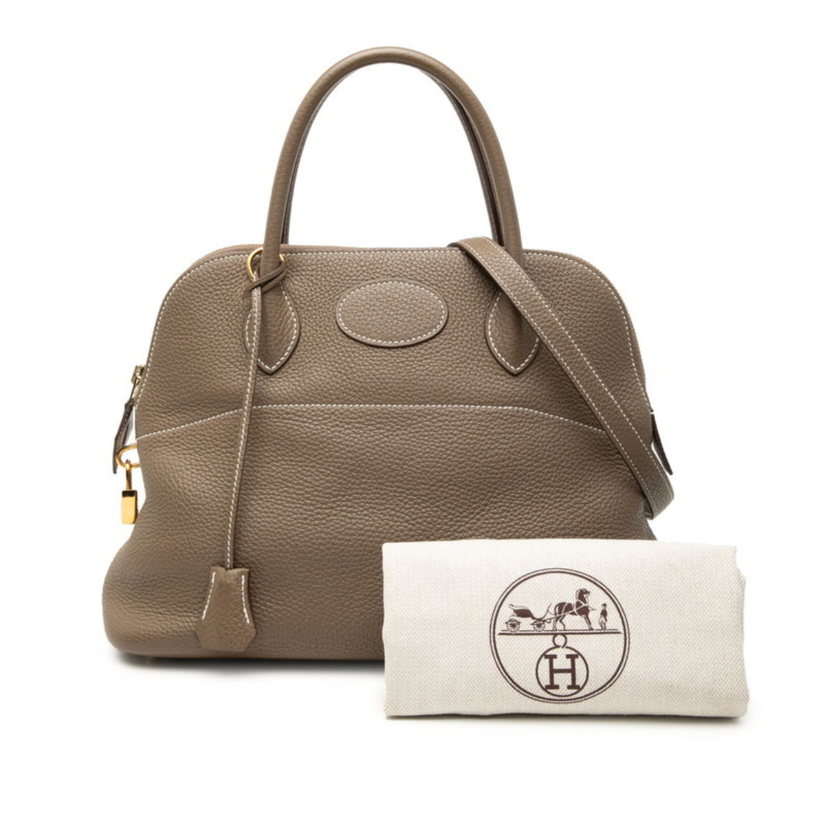 Hermes Bolide Etoupe Gray Grayish Taurillon Clemence Leather Handbag Shoulder Bag (Pre-Owned)