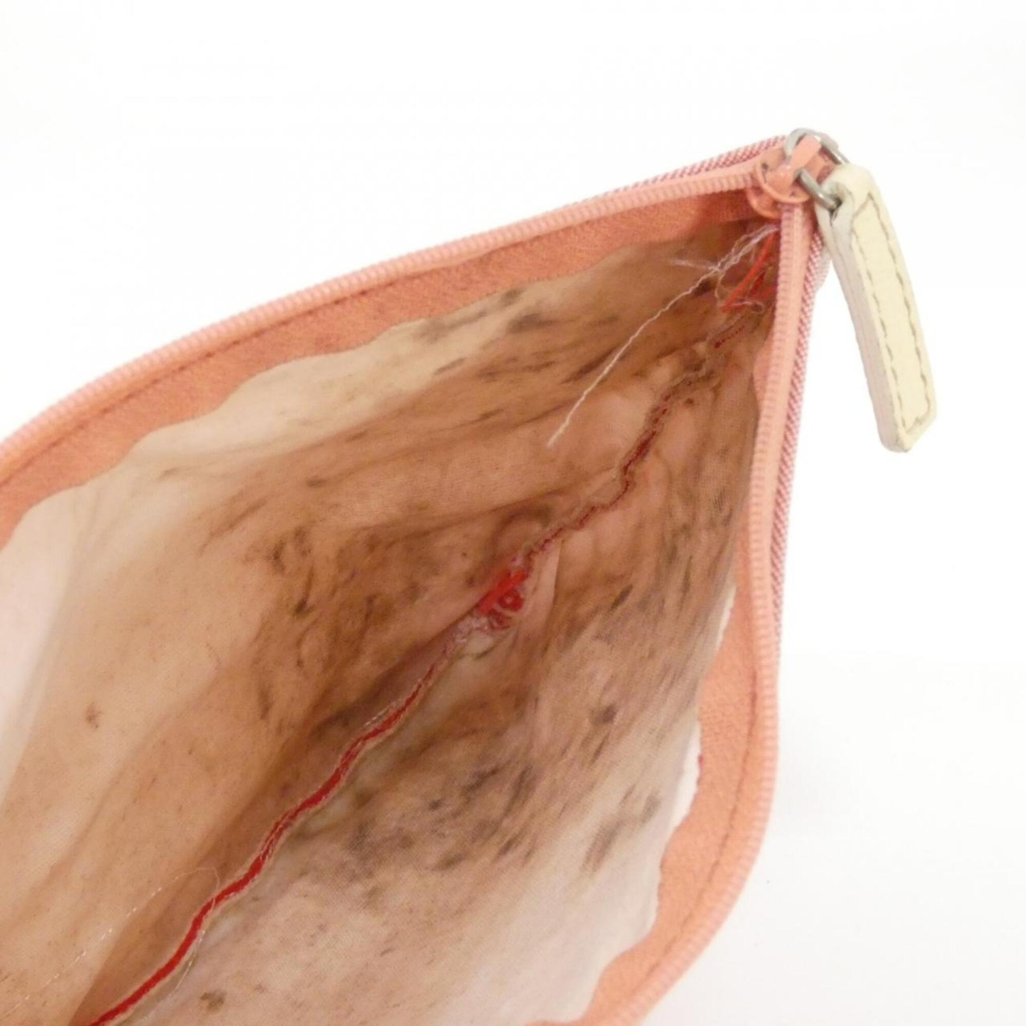 Bvlgari Ivory Pink Canvas Leather Handbag Pouch (Pre-Owned)