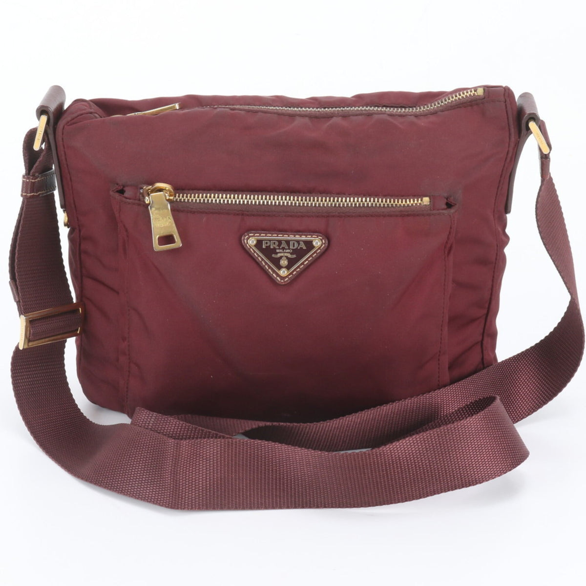 Prada Red Color Wine Leather Nylon Crossbody Bag Shoulder Bag (Pre-Owned)