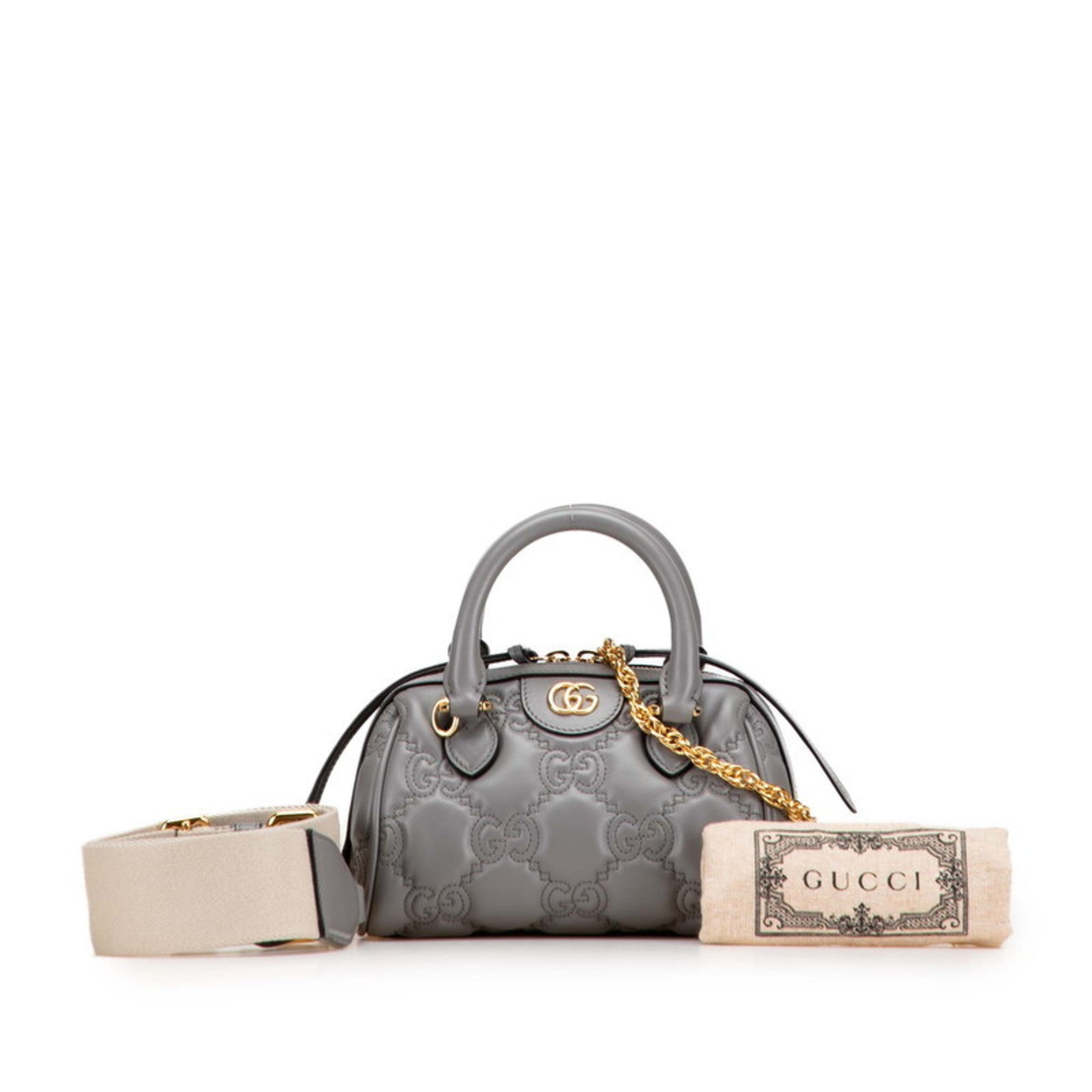 Gucci Gray Leather Boston Bag Shoulder Bag (Pre-Owned)