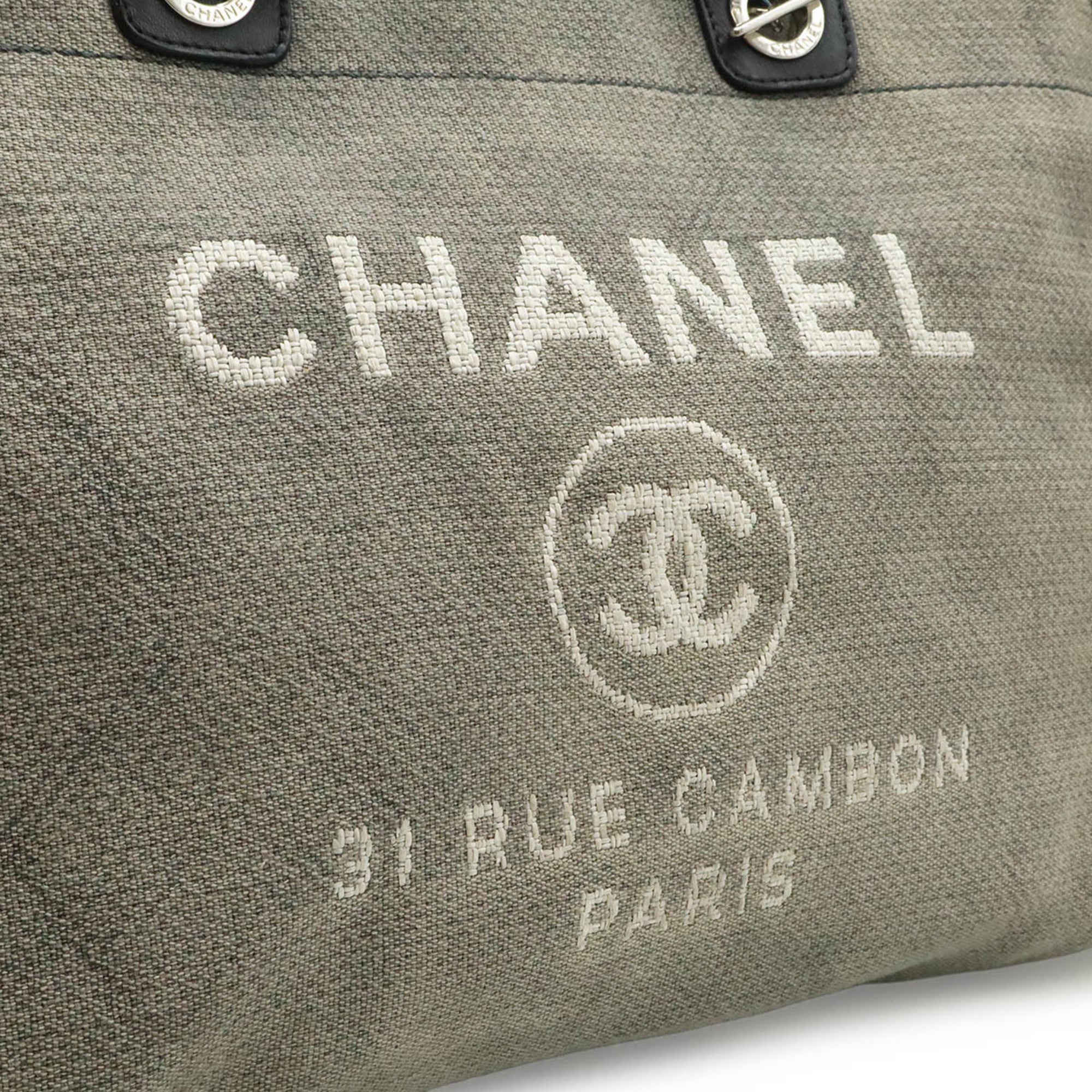 Chanel Black Gray Canvas Shoulder Bag Tote Bag (Pre-Owned)