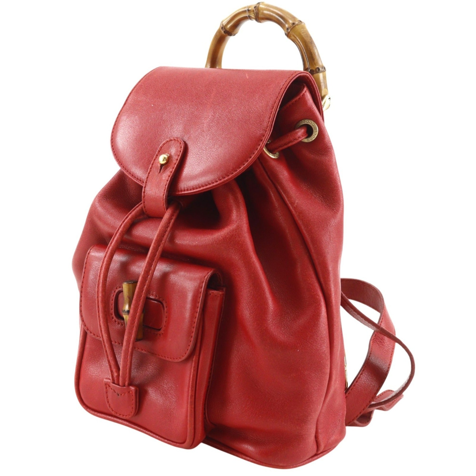 Gucci Bamboo Red Color Leather Backpack (Pre-Owned)