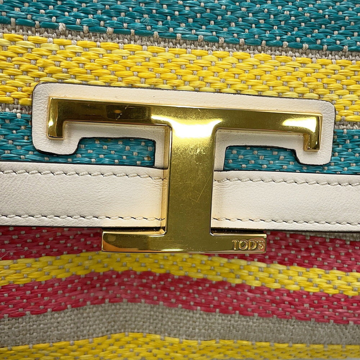 Tod's Multi-Color White Leather Canvas Shoulder Bag (Pre-Owned)