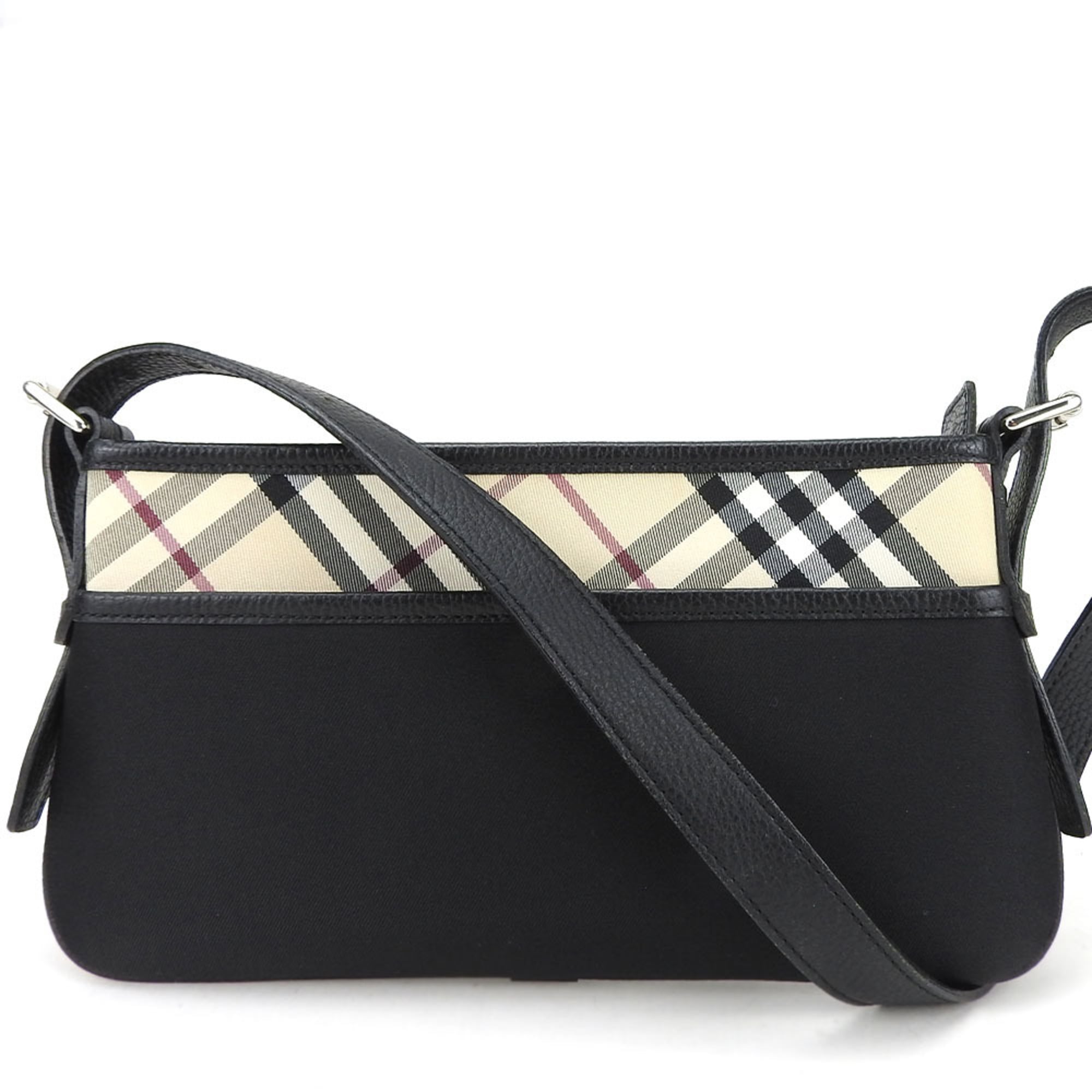 Burberry Beige Black Canvas Leather Shoulder Bag (Pre-Owned)