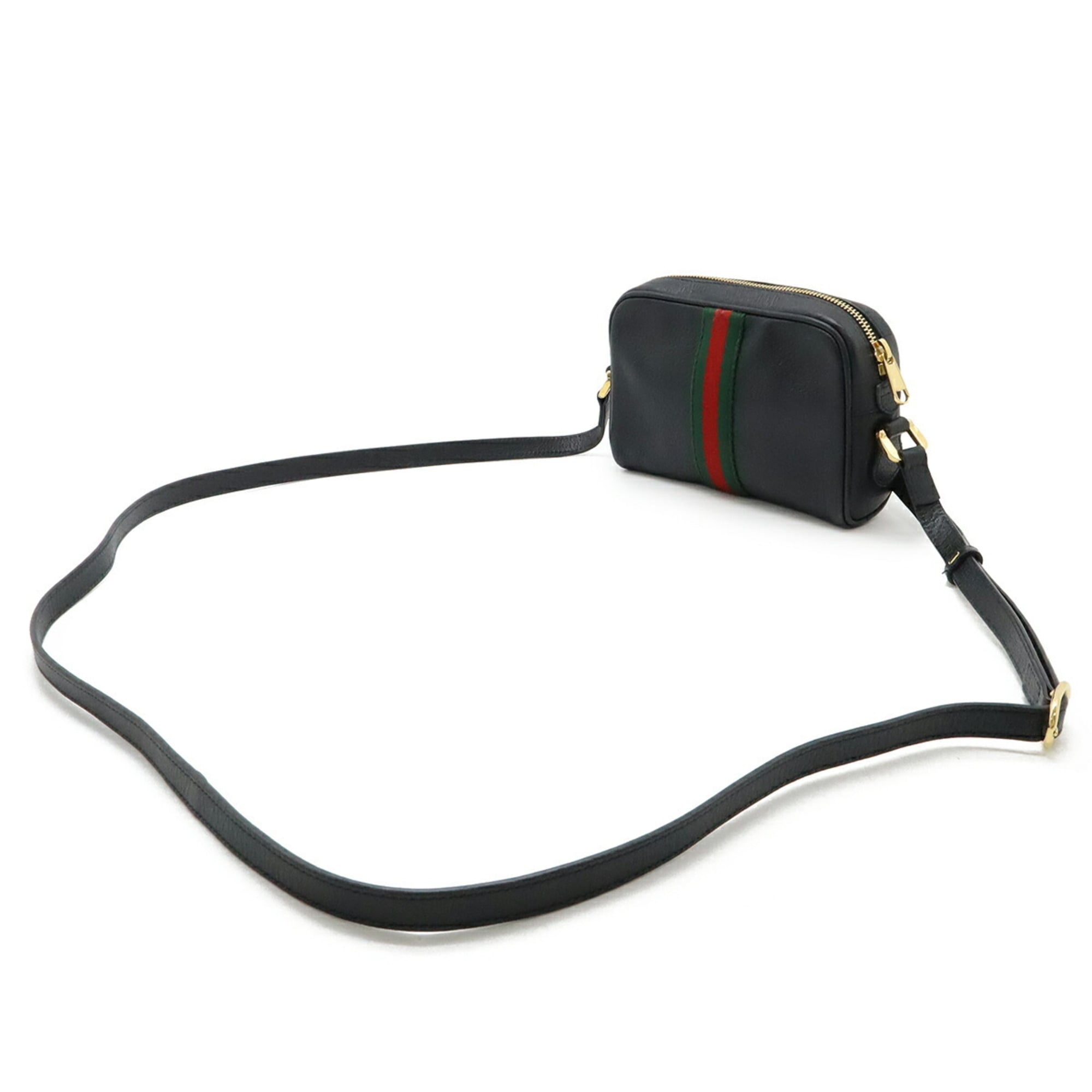 Gucci Black Green Red Color Leather Pochette Shoulder Bag (Pre-Owned)