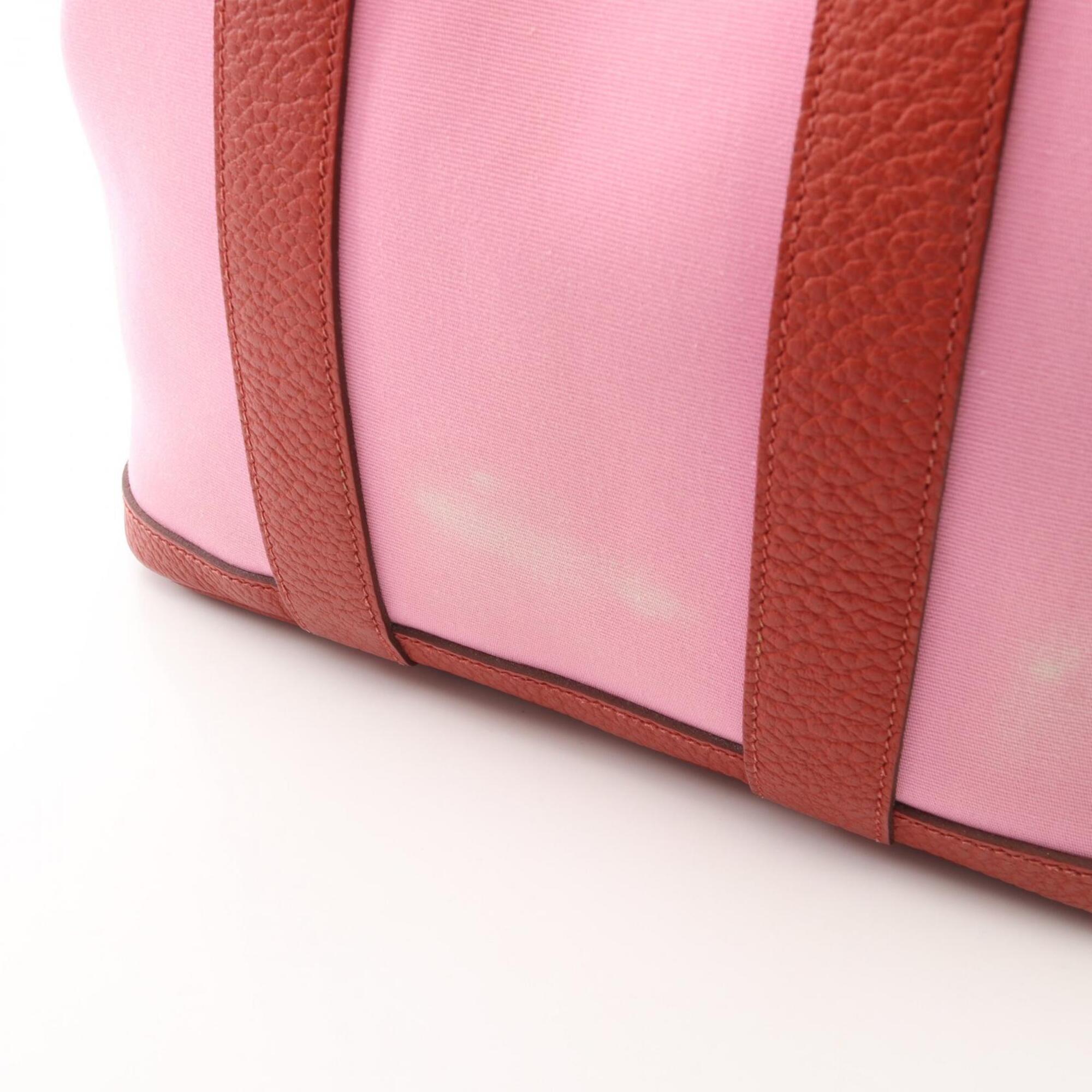Hermes Bordeaux Pink Toile Officier Country Leather Handbag Tote Bag (Pre-Owned)