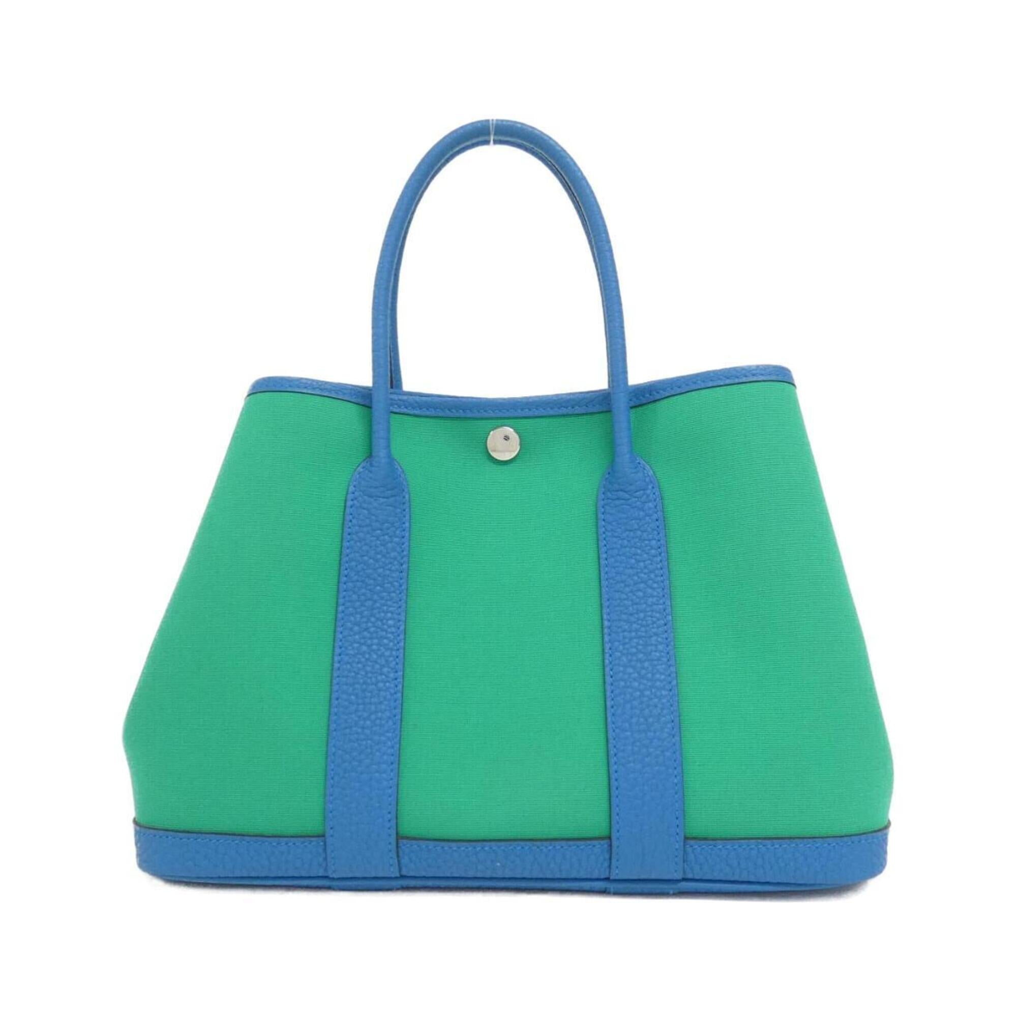 Hermes Blue Mint Green Toile Officier Negonda Leather Handbag (Pre-Owned)