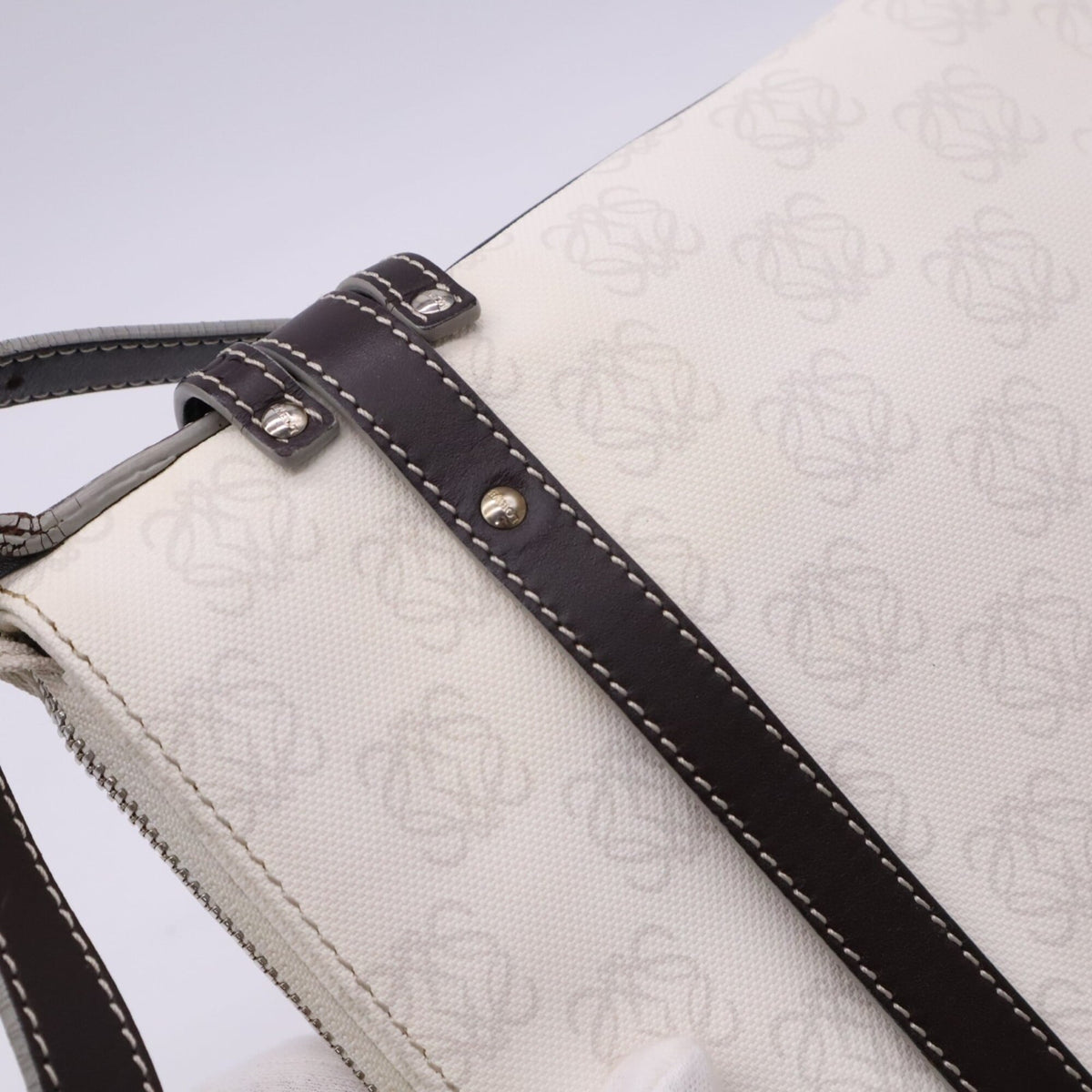 Loewe Brown Gray White Canvas Pouch Shoulder Bag (Pre-Owned)