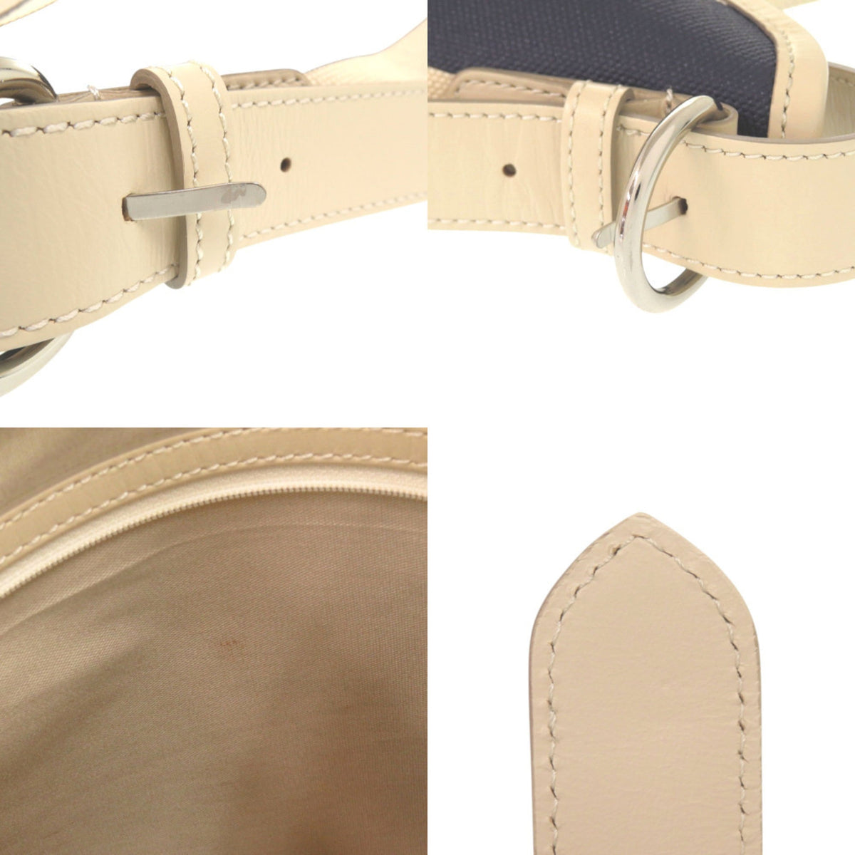 Burberry Ivory Navy Canvas Leather Shoulder Bag (Pre-Owned)