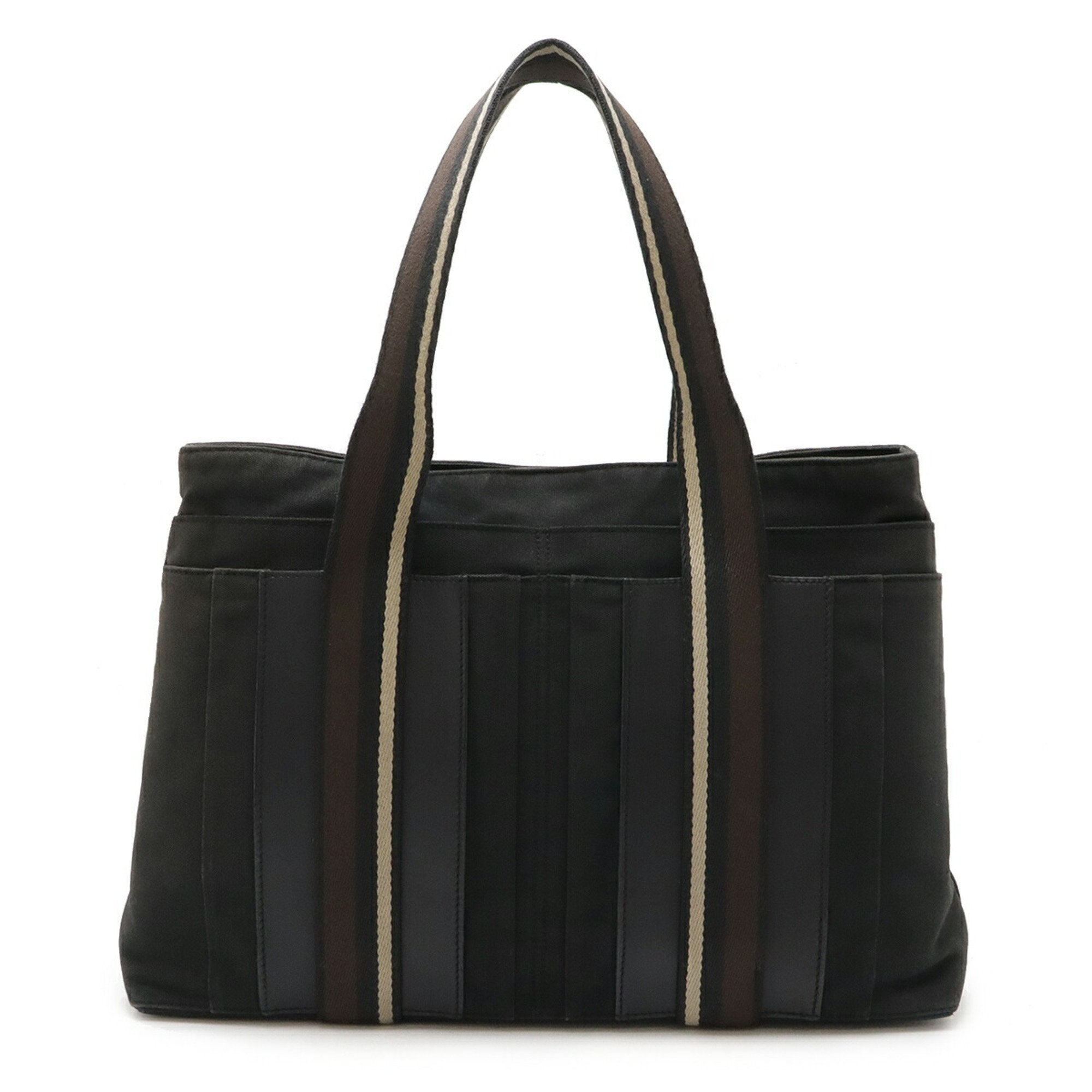 Hermes Beige Black Brown Canvas Leather Shoulder Bag Tote Bag (Pre-Owned)