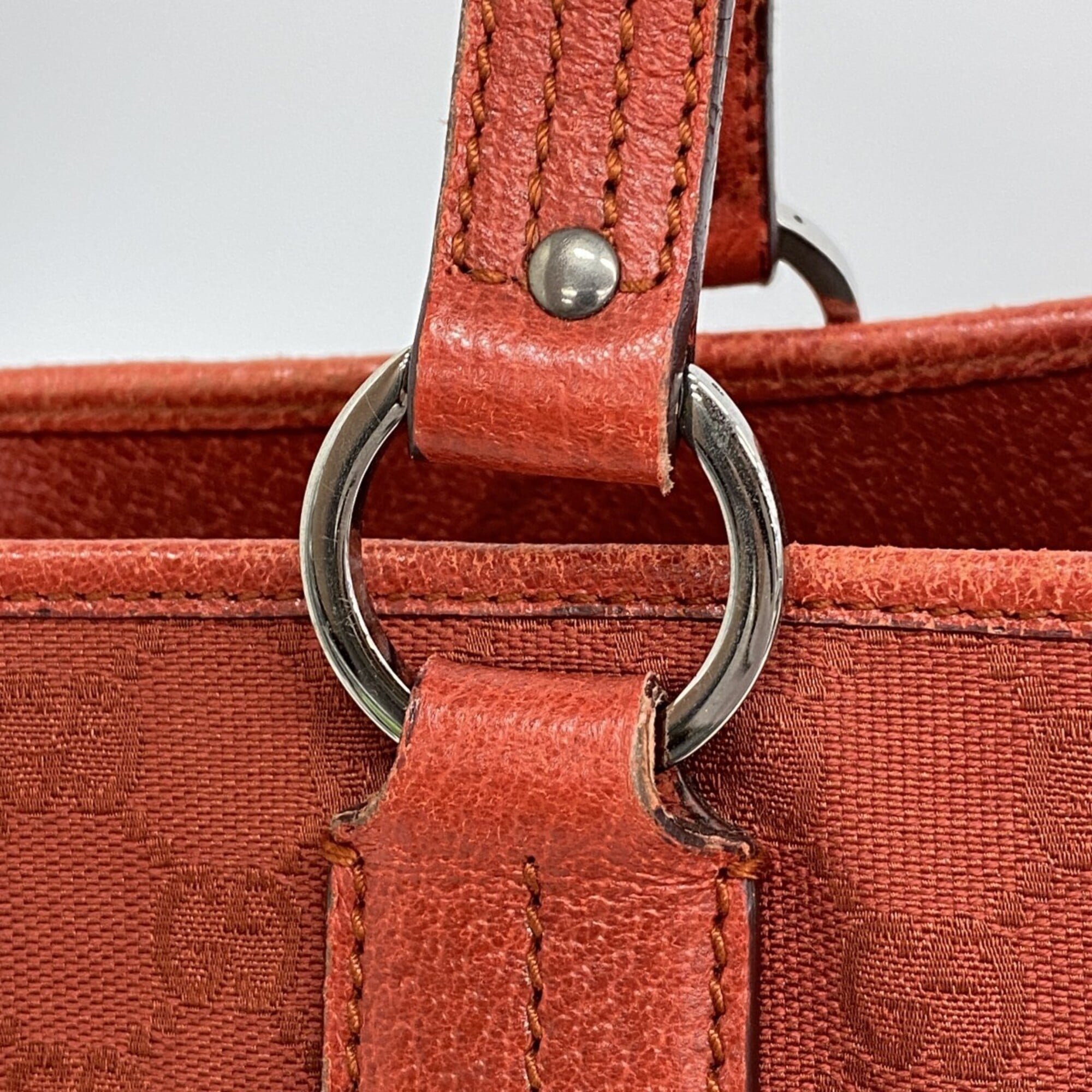Gucci Red Color Canvas Tote Bag (Pre-Owned)