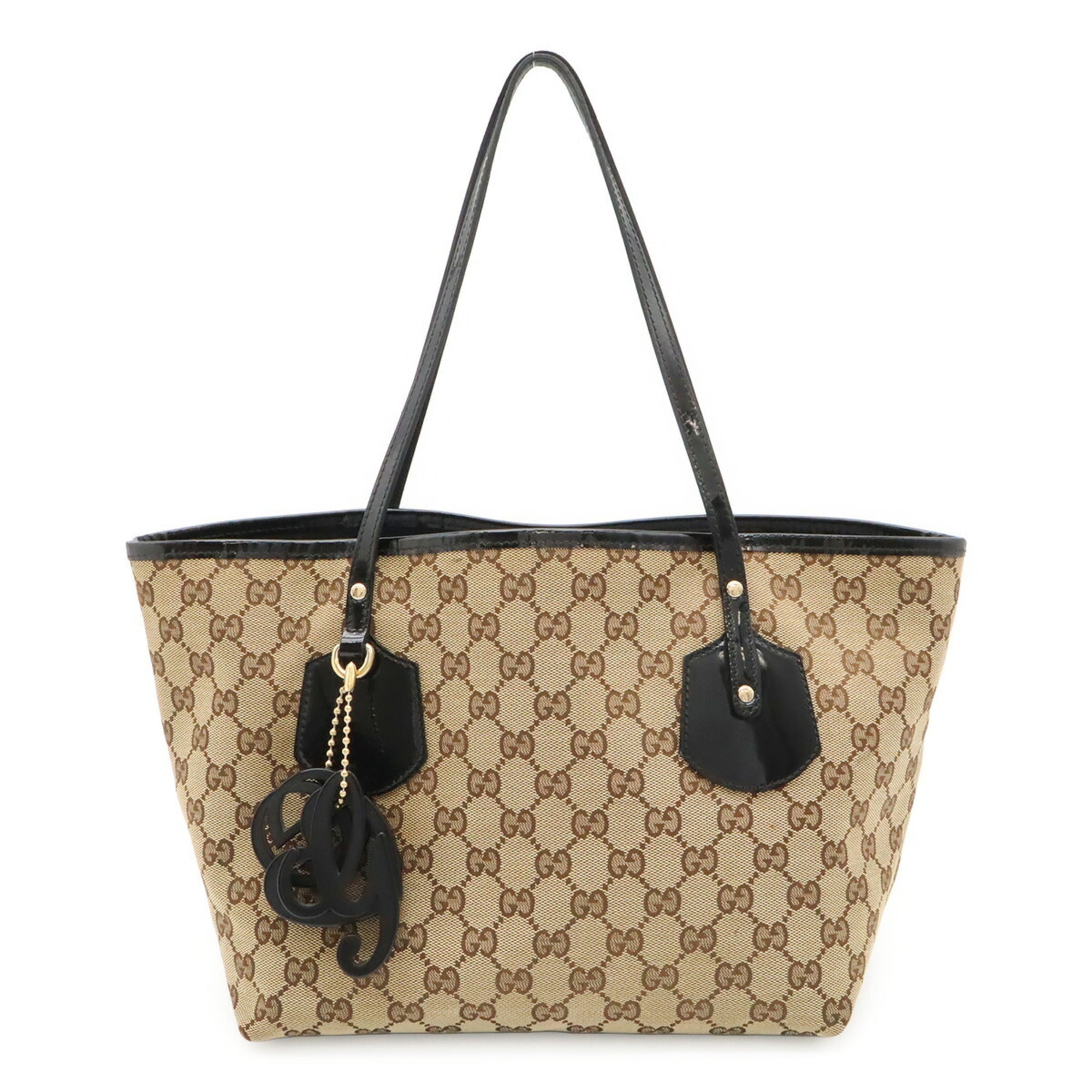 Gucci Gg Canvas Beige Black Khaki Gg Canvas Leather Shoulder Bag Tote Bag (Pre-Owned)