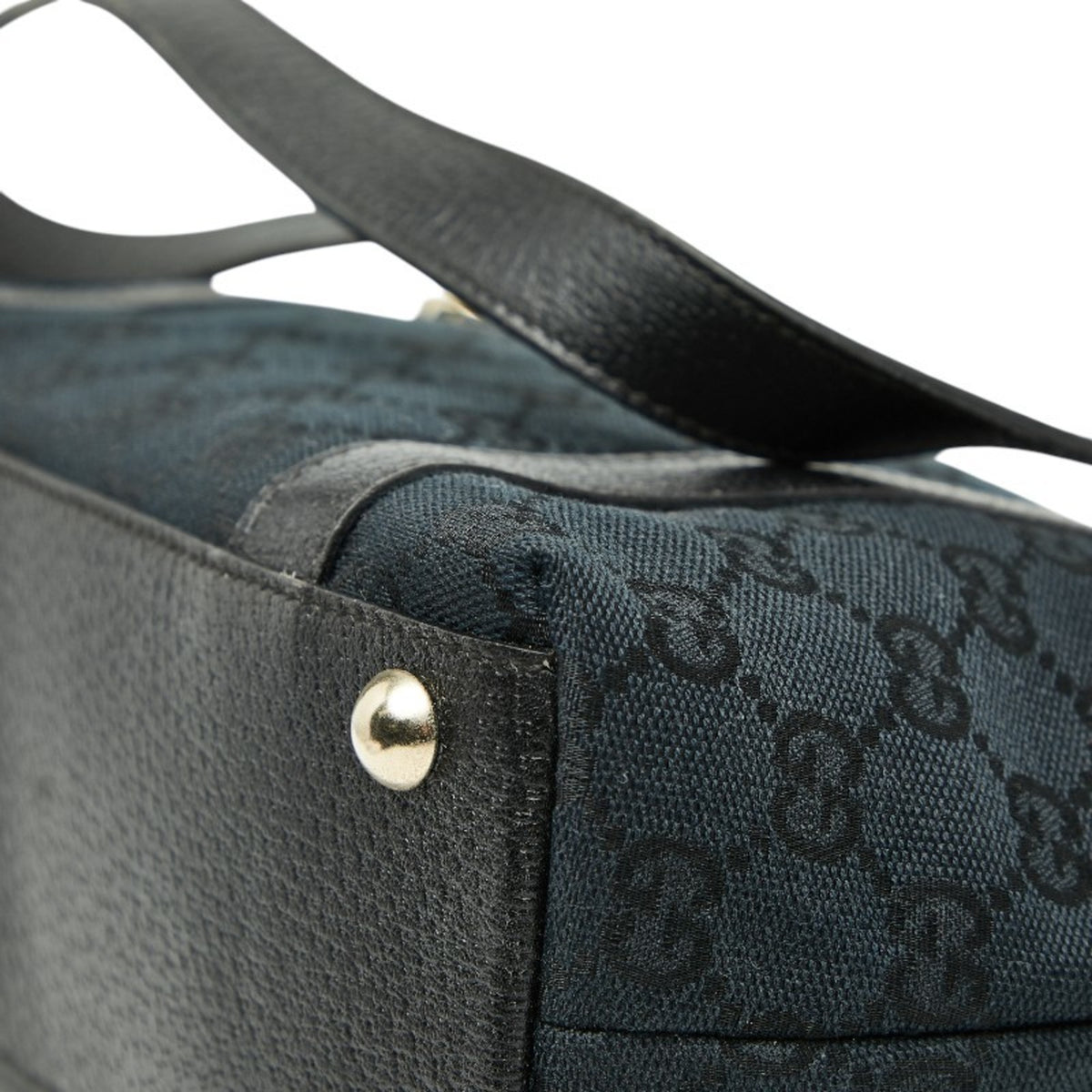 Gucci Abbey Black Gg Canvas Leather Handbag (Pre-Owned)